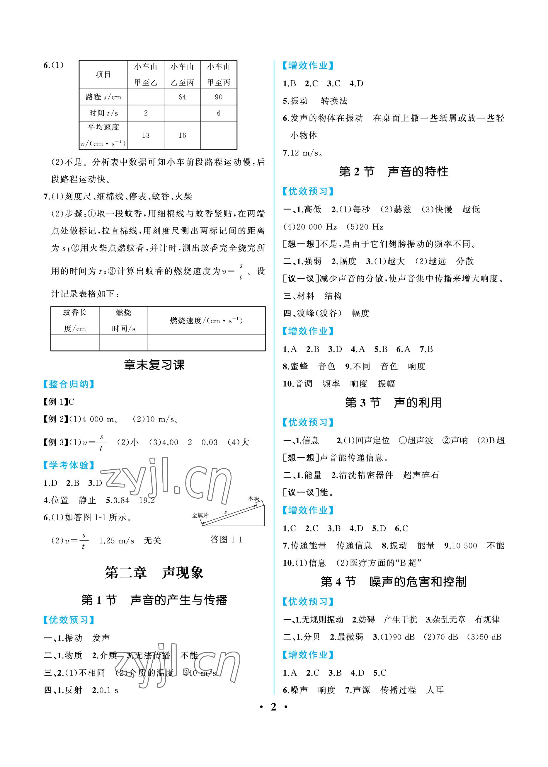 2022年人教金学典同步解析与测评八年级物理上册人教版重庆专版 参考答案第2页