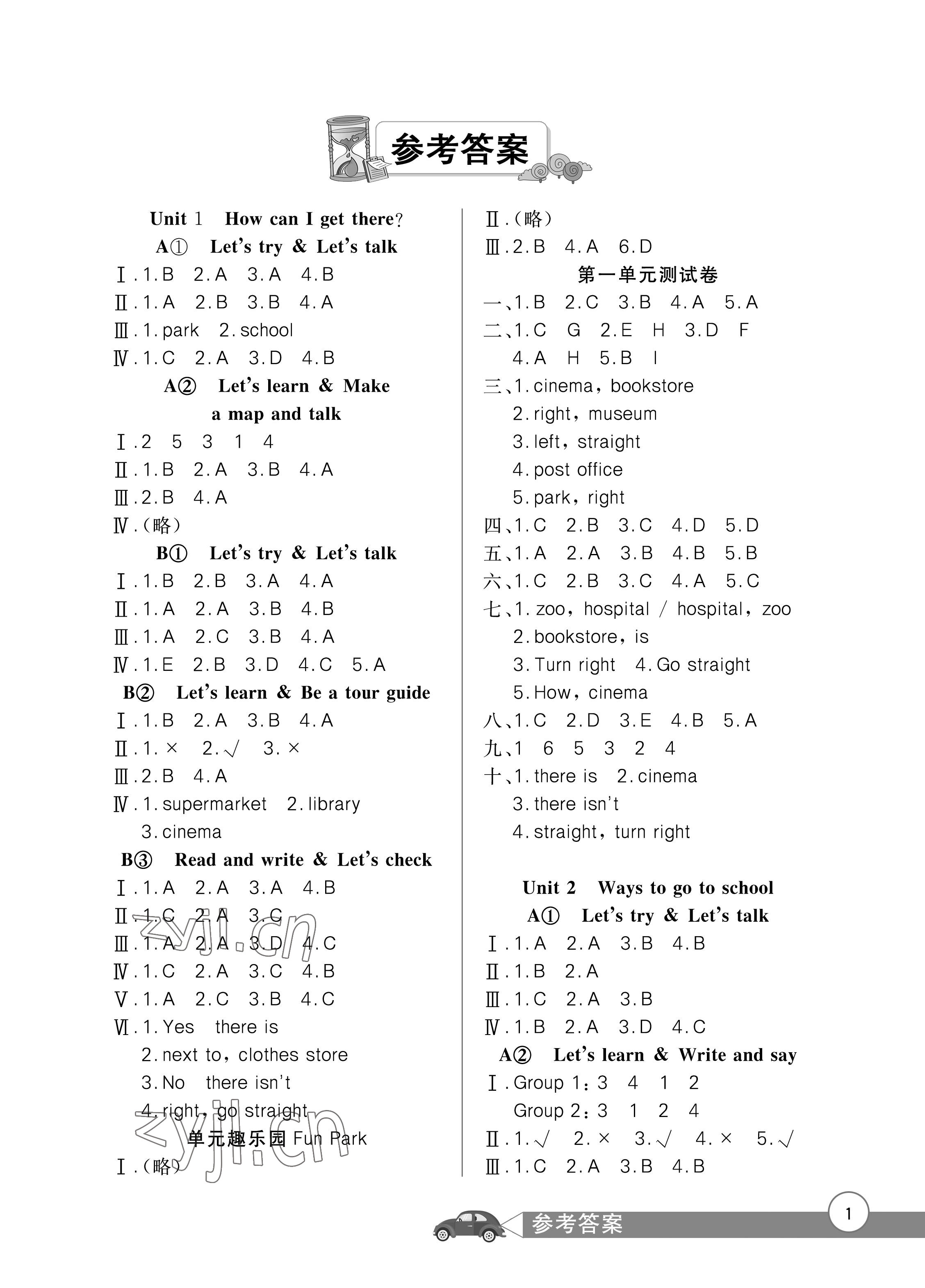 2022年長(zhǎng)江全能學(xué)案同步練習(xí)冊(cè)六年級(jí)英語(yǔ)上冊(cè)人教版 參考答案第1頁(yè)