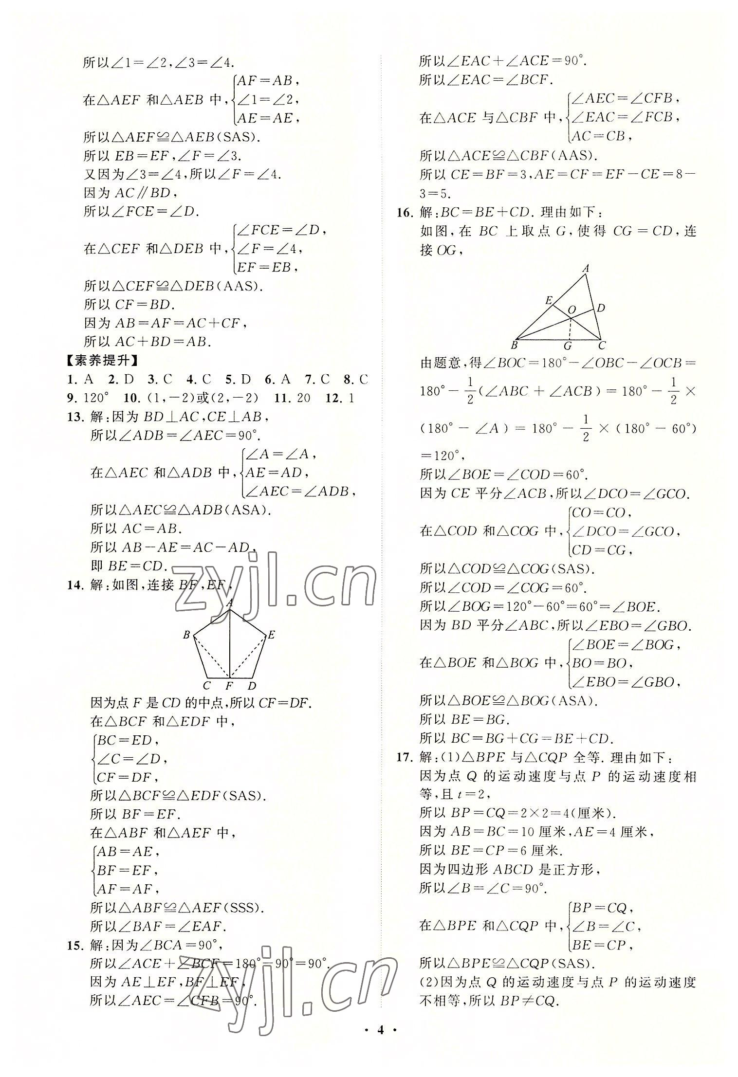 2022年同步练习册分层卷八年级数学上册青岛版 第4页