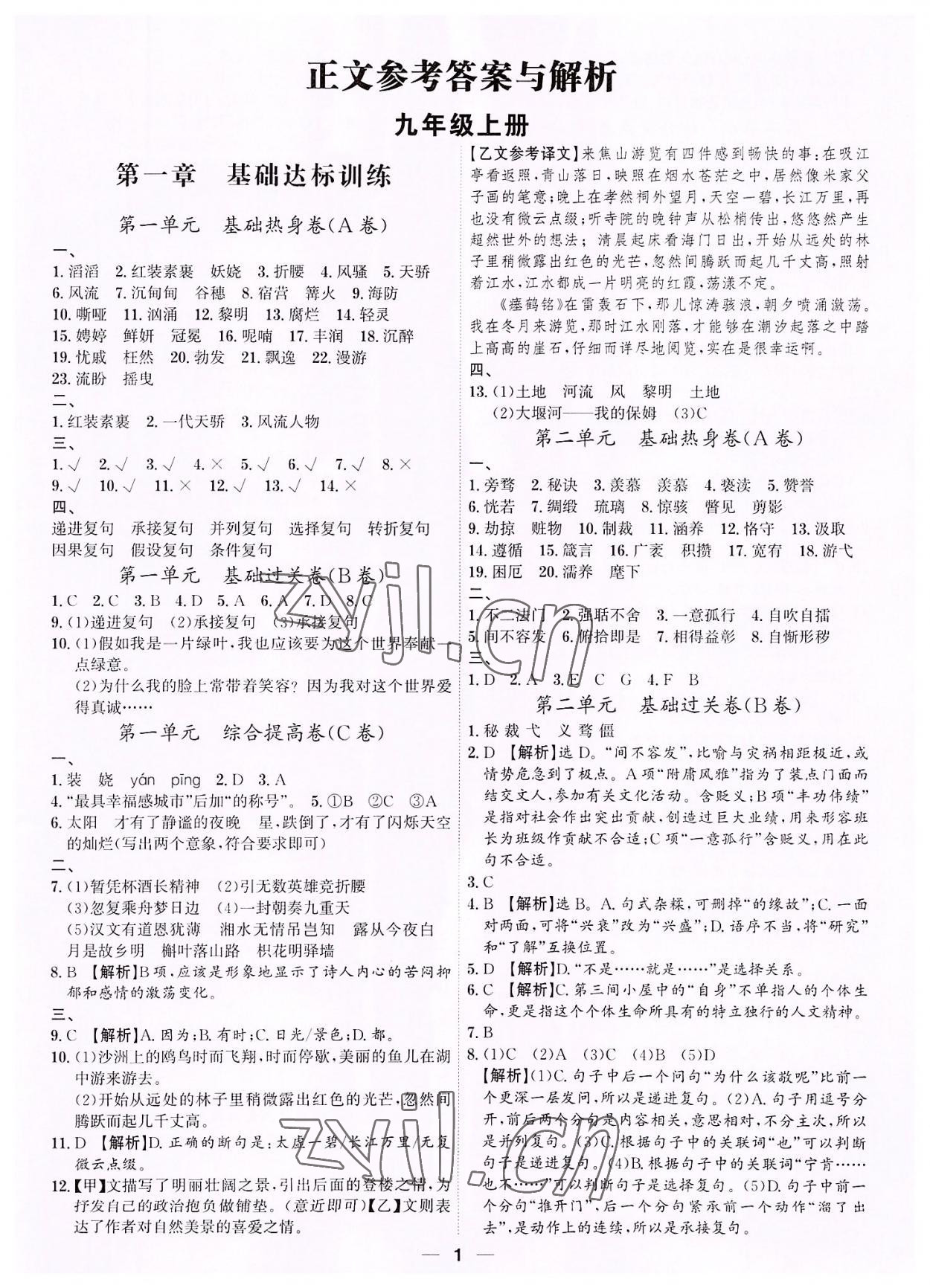 2022年考點專練九年級語文全一冊人教版深圳專版 第1頁
