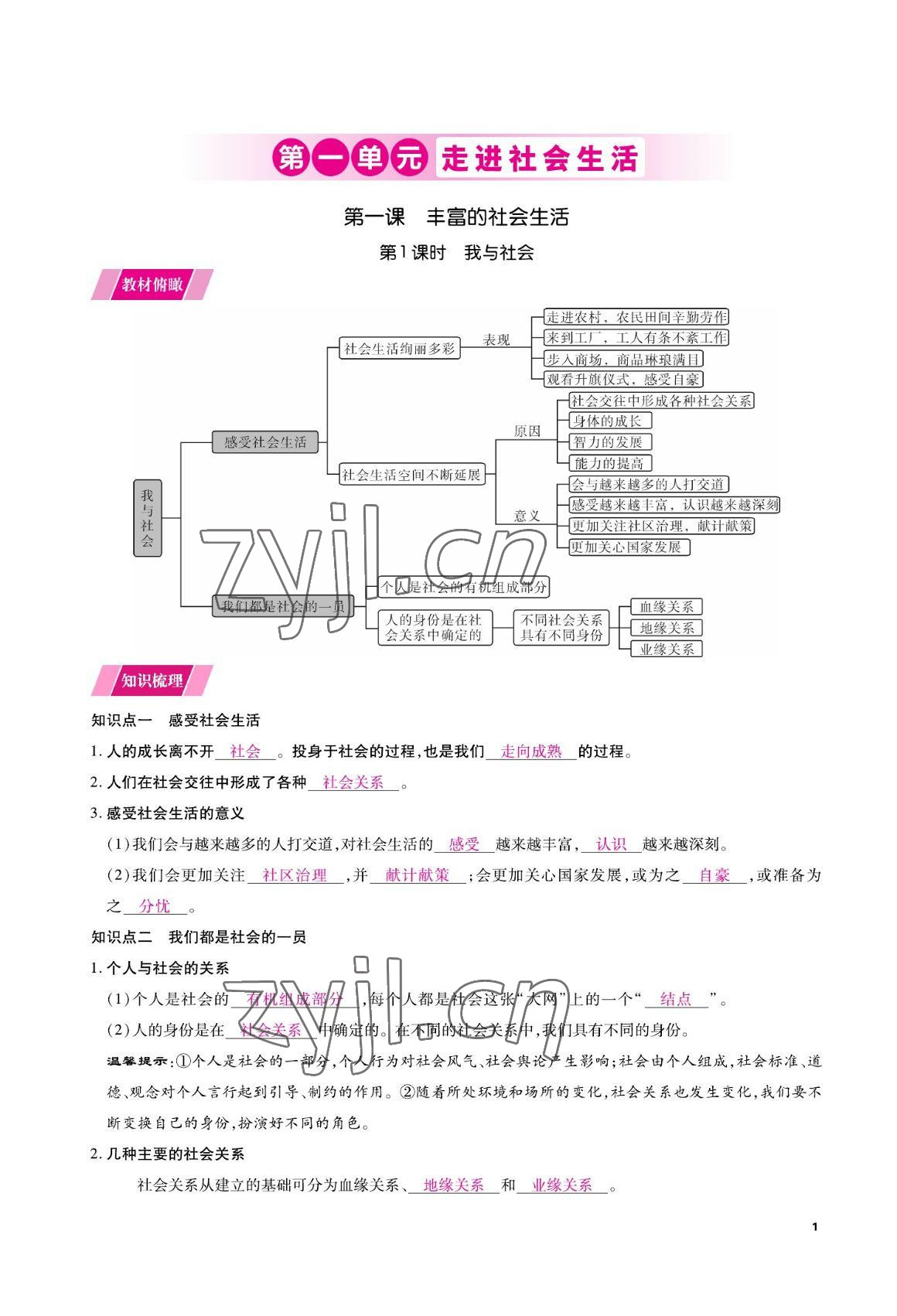 2022年我的作业八年级道德与法治上册人教版 参考答案第5页