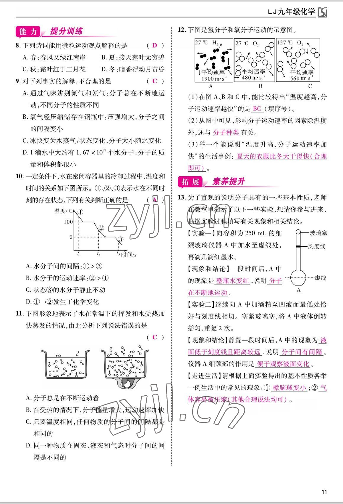 2022年我的作业九年级化学上册鲁教版 参考答案第11页