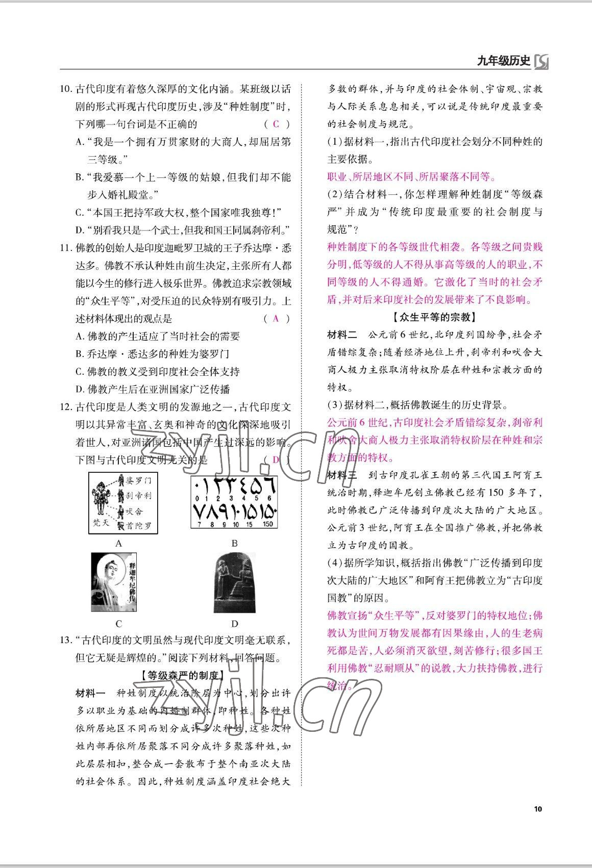 2022年我的作業(yè)九年級歷史上冊人教版 參考答案第13頁