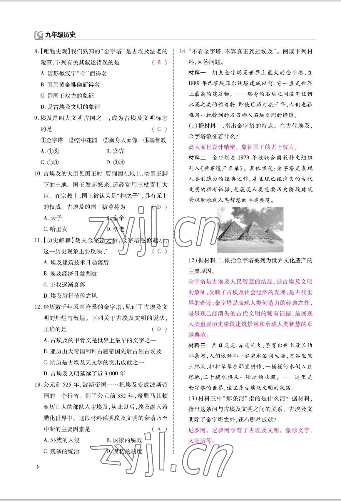 2022年我的作業(yè)九年級(jí)歷史上冊(cè)人教版 參考答案第6頁