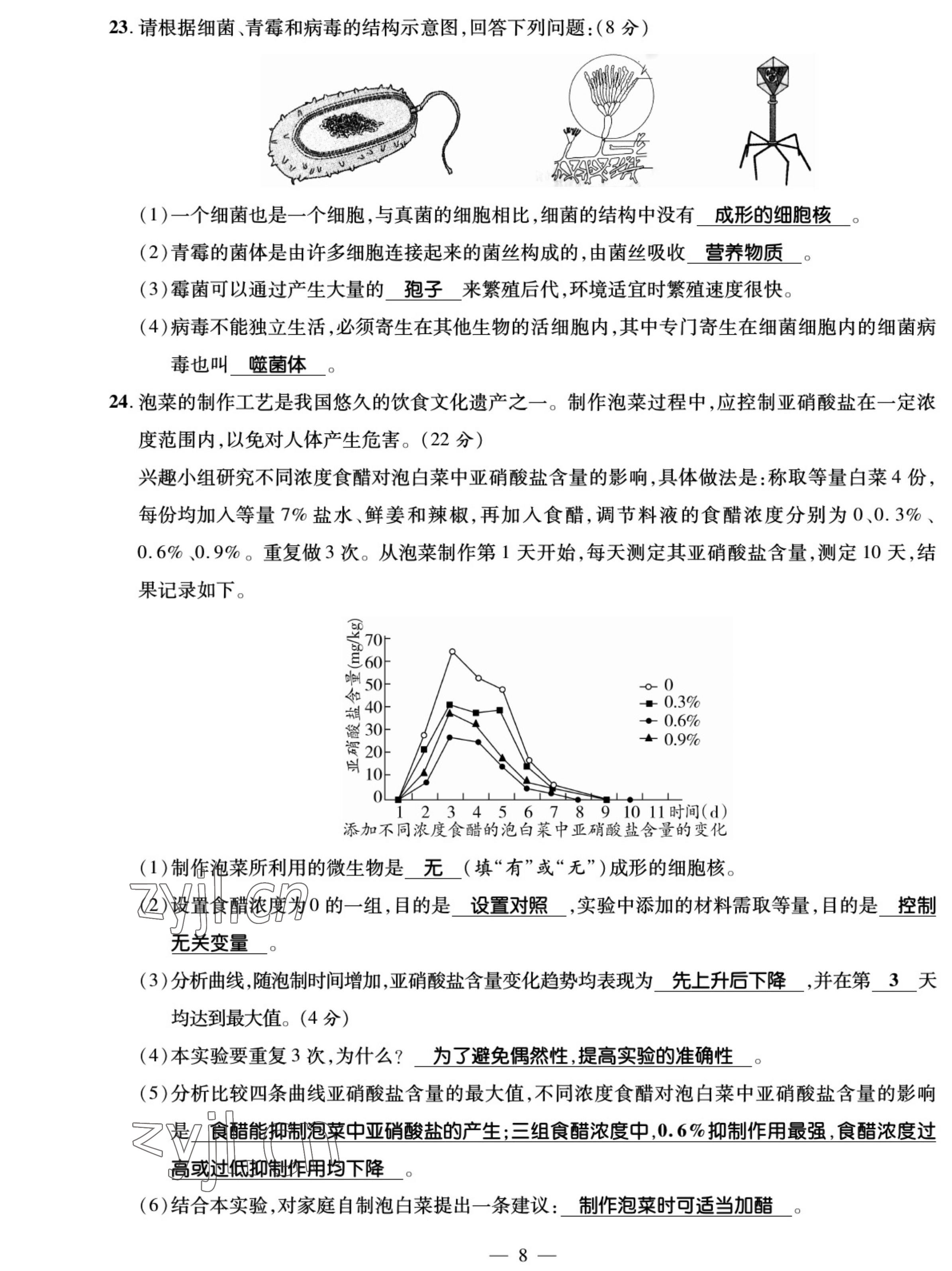 2022年我的作業(yè)八年級生物上冊北師大版 參考答案第8頁