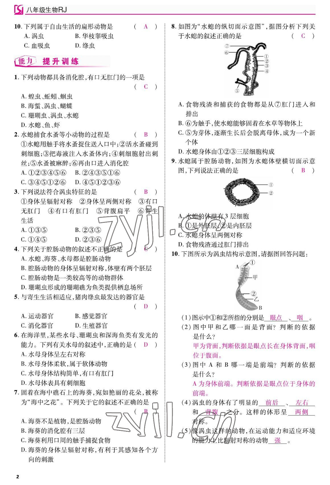 2022年我的作業(yè)八年級(jí)生物上冊(cè)人教版 參考答案第2頁(yè)