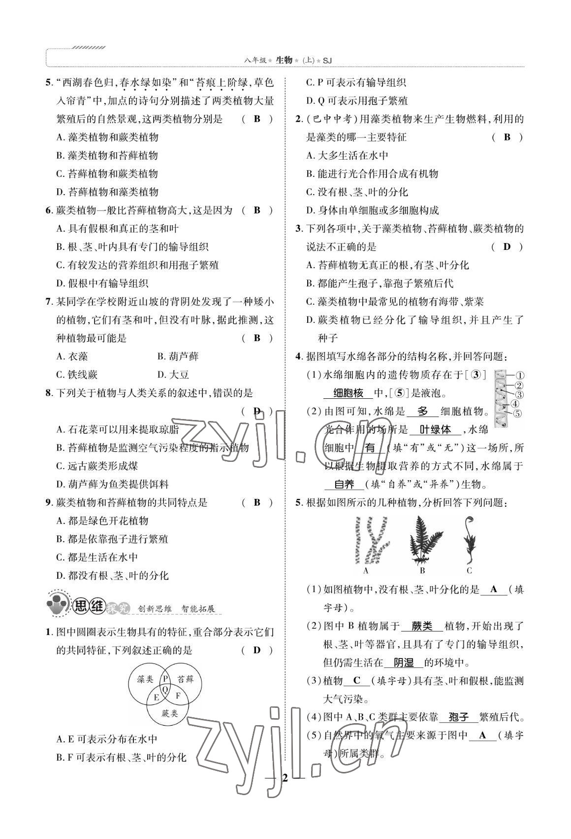 2022年我的作業(yè)八年級生物上冊蘇教版 參考答案第2頁