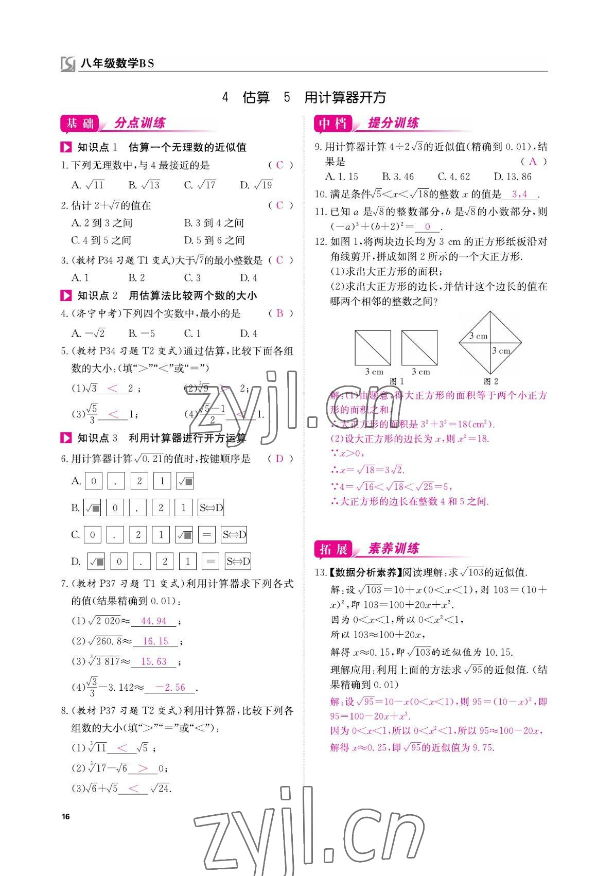 2022年我的作業(yè)八年級數(shù)學(xué)上冊北師大版 參考答案第16頁