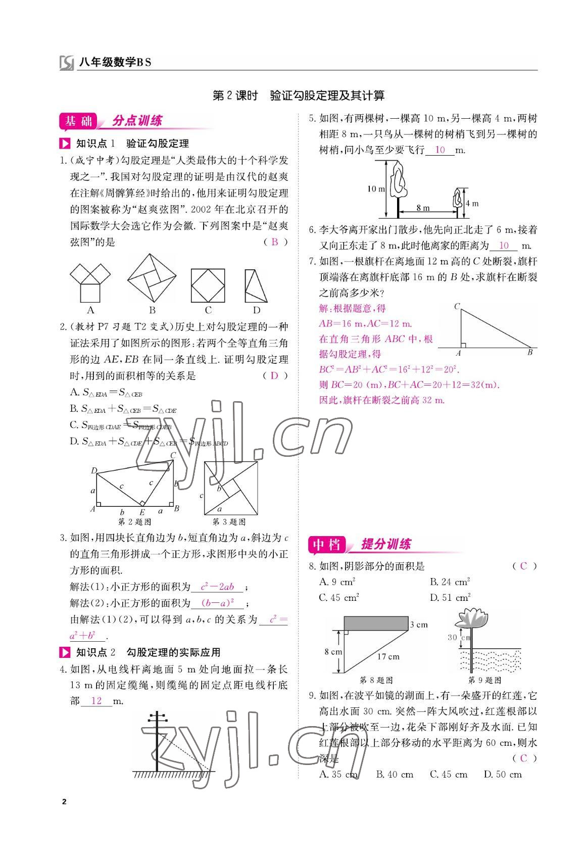 2022年我的作業(yè)八年級數(shù)學(xué)上冊北師大版 參考答案第2頁