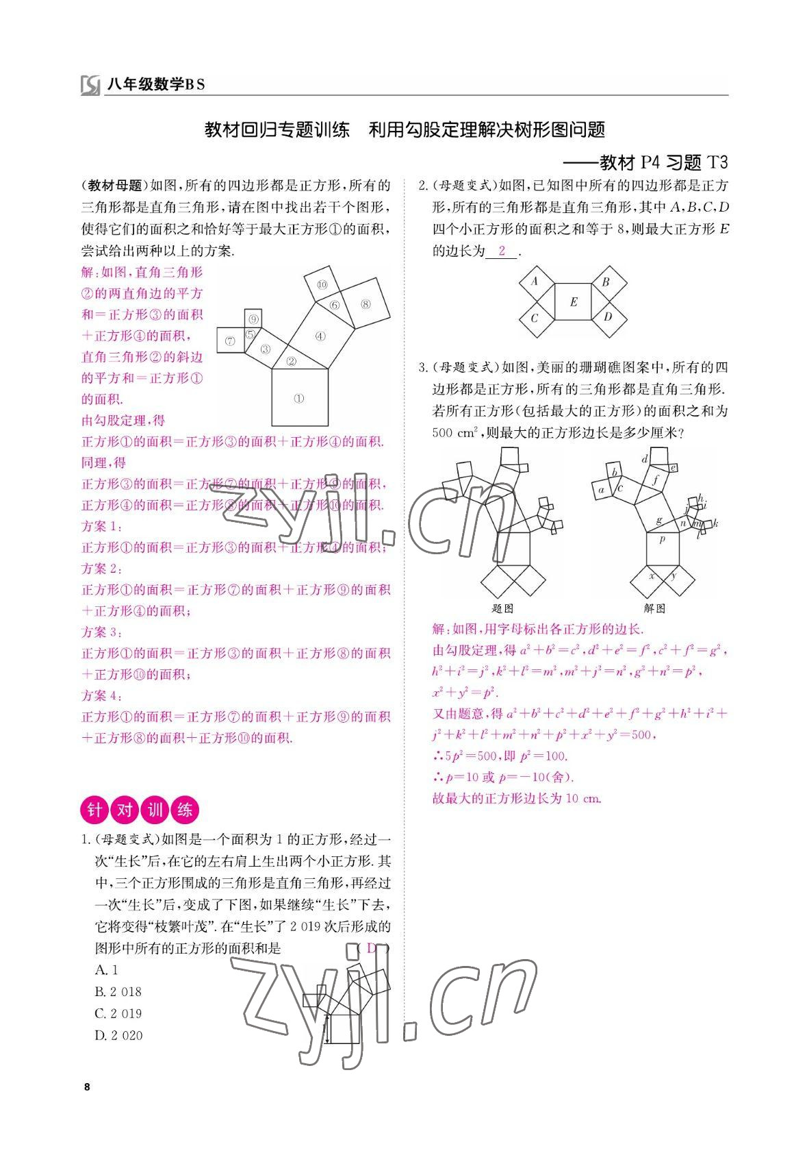 2022年我的作業(yè)八年級(jí)數(shù)學(xué)上冊(cè)北師大版 參考答案第8頁(yè)