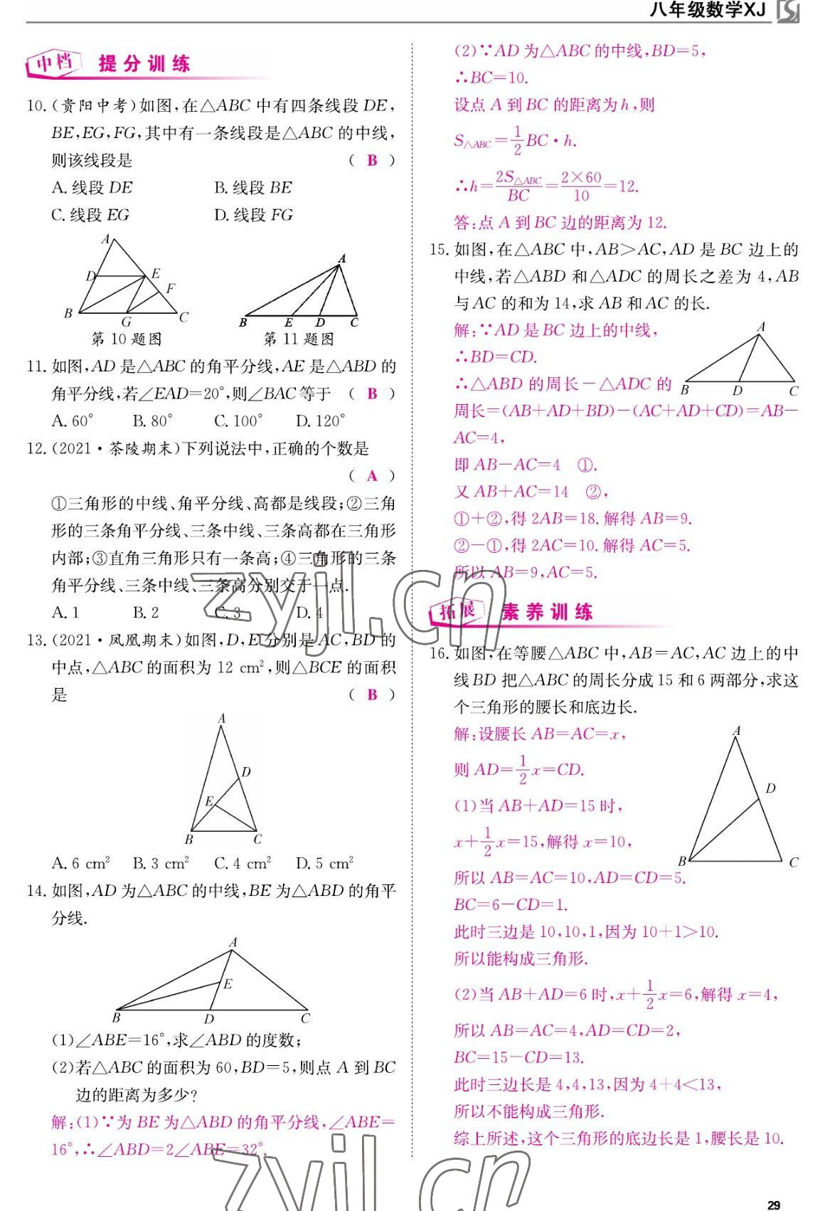 2022年我的作業(yè)八年級數(shù)學上冊湘教版 參考答案第29頁