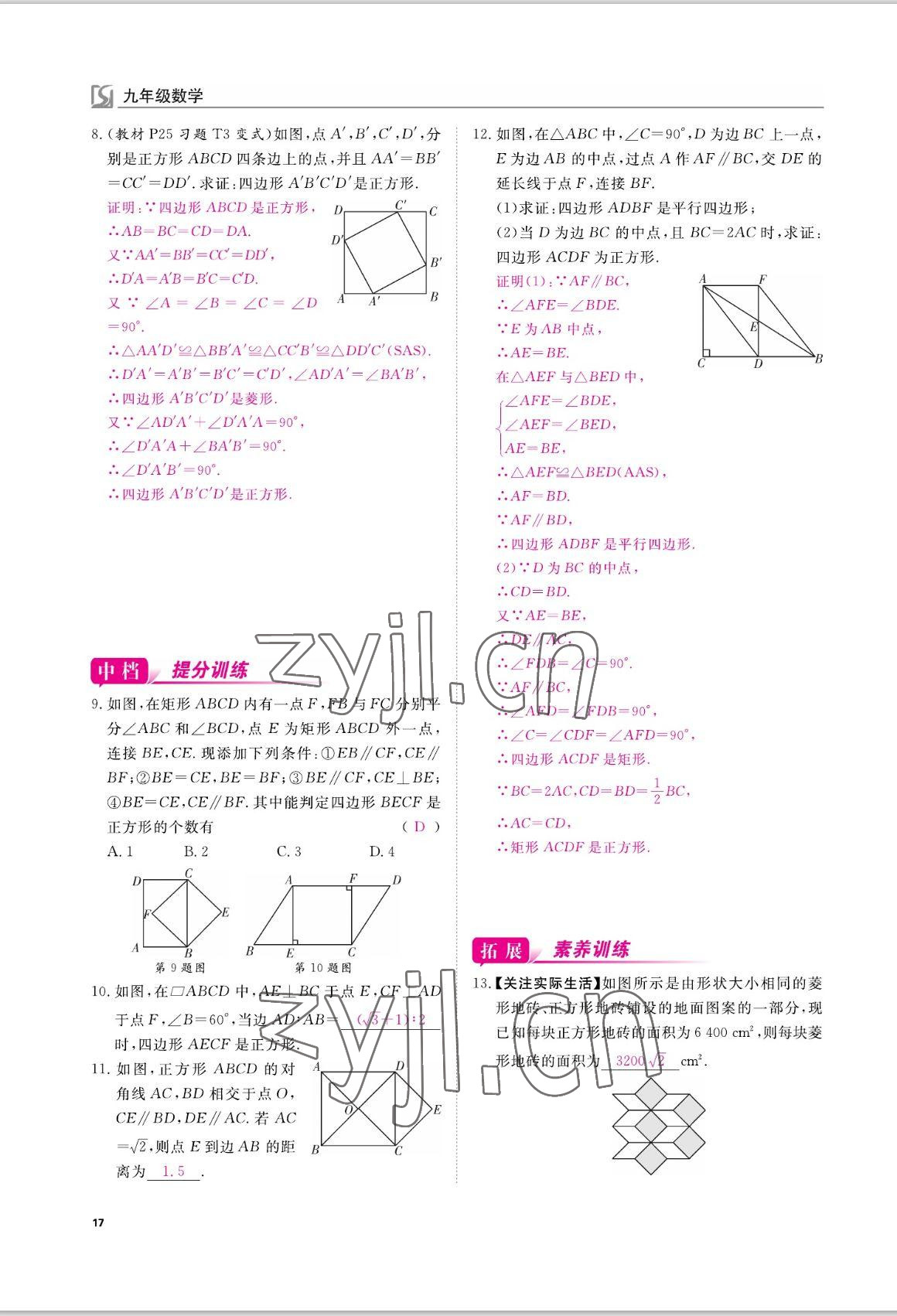 2022年我的作业九年级数学上册北师大版 参考答案第17页