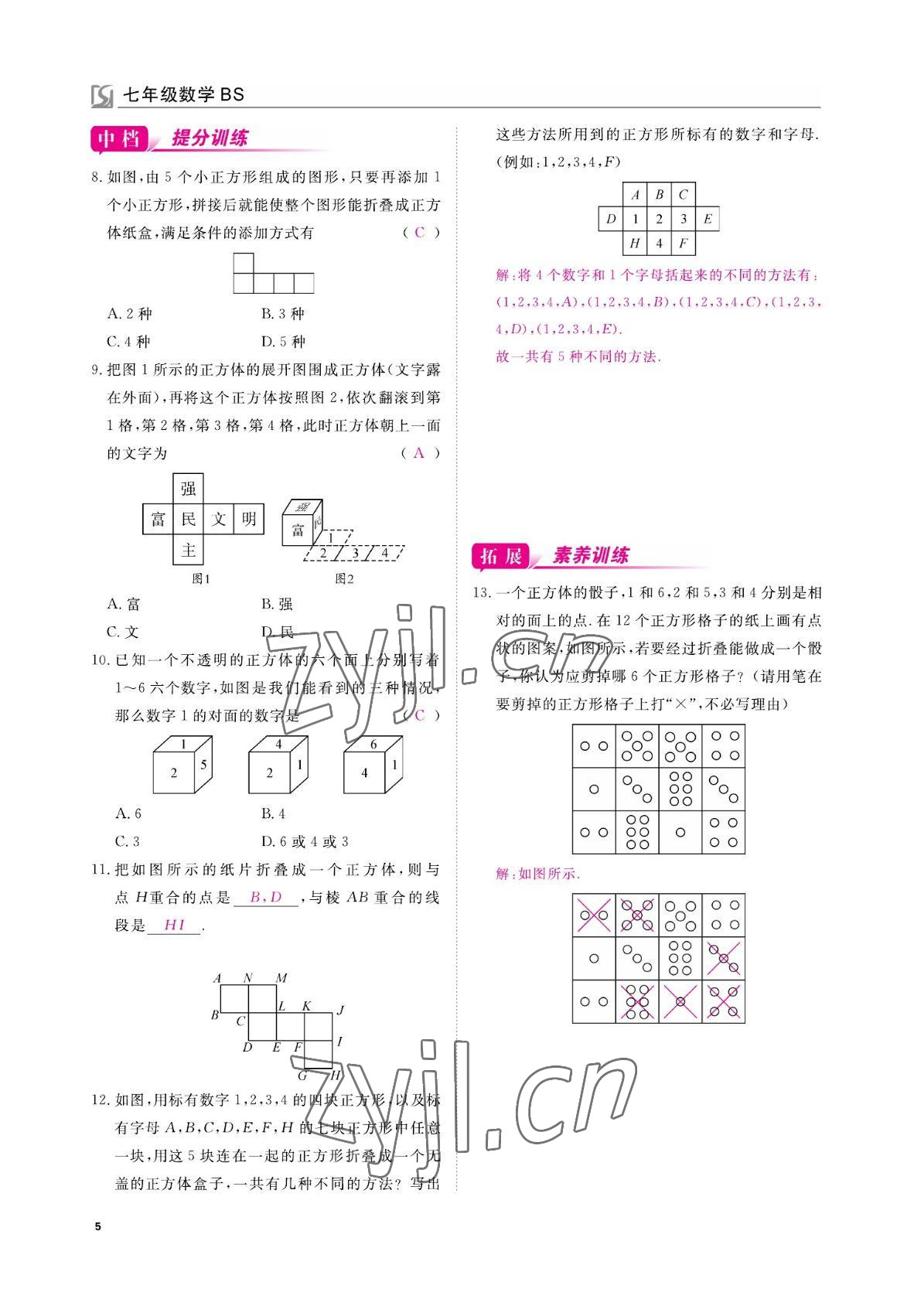 2022年我的作業(yè)七年級(jí)數(shù)學(xué)上冊(cè)北師大版 參考答案第5頁