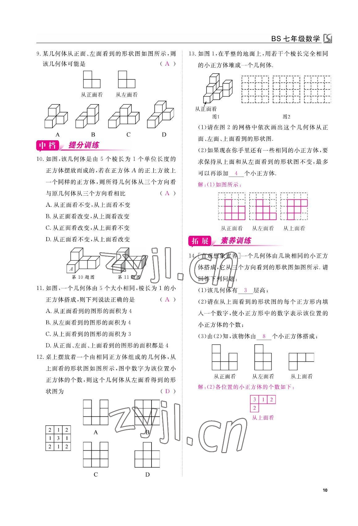 2022年我的作業(yè)七年級數(shù)學(xué)上冊北師大版 參考答案第10頁