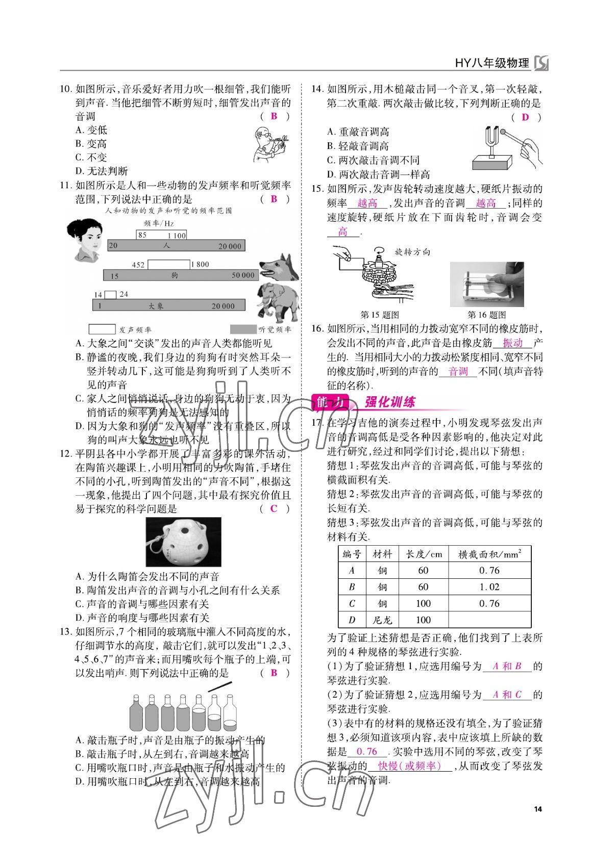 2022年我的作業(yè)八年級(jí)物理上冊(cè)滬粵版 參考答案第14頁(yè)