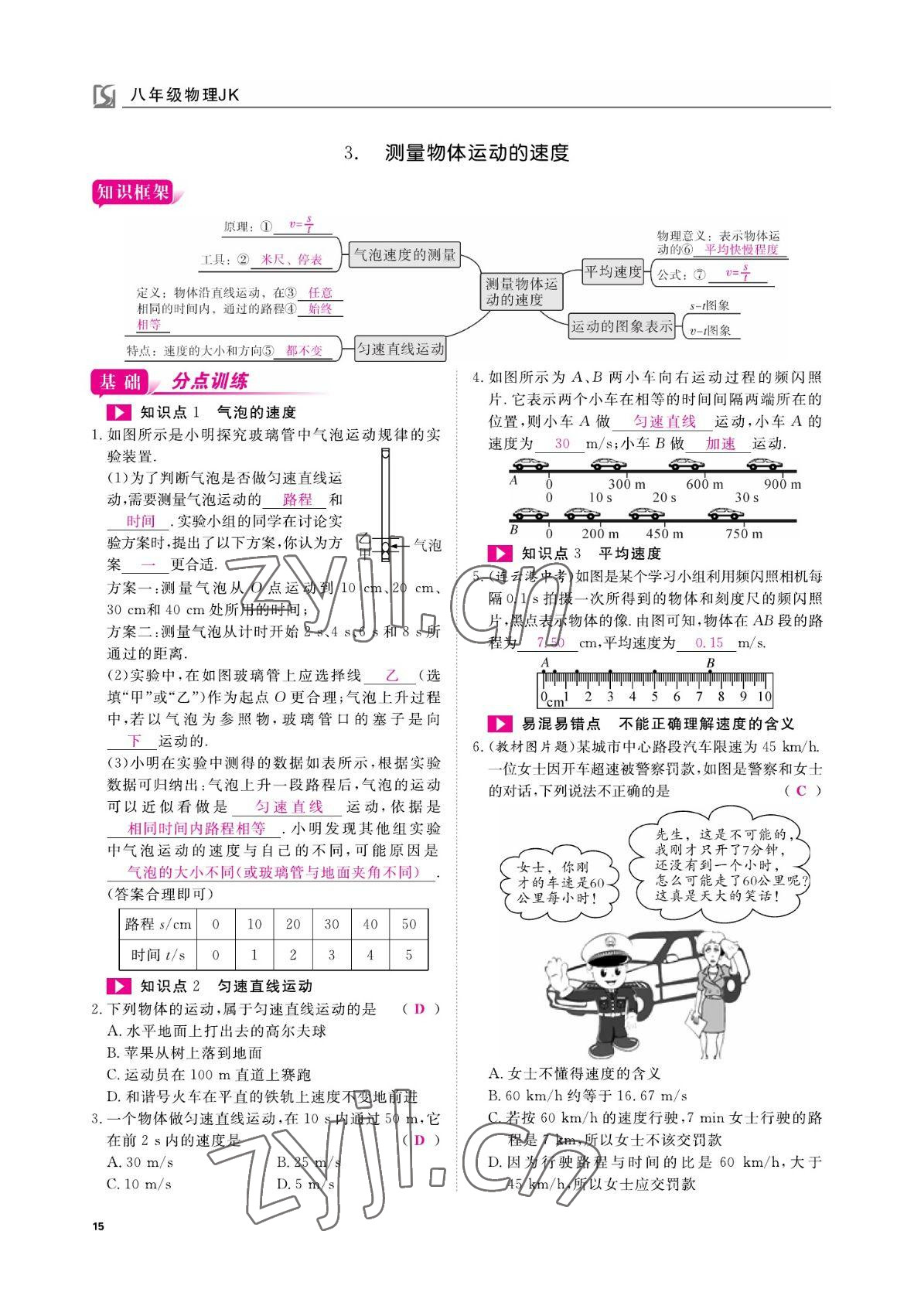 2022年我的作業(yè)八年級物理上冊教科版 參考答案第15頁