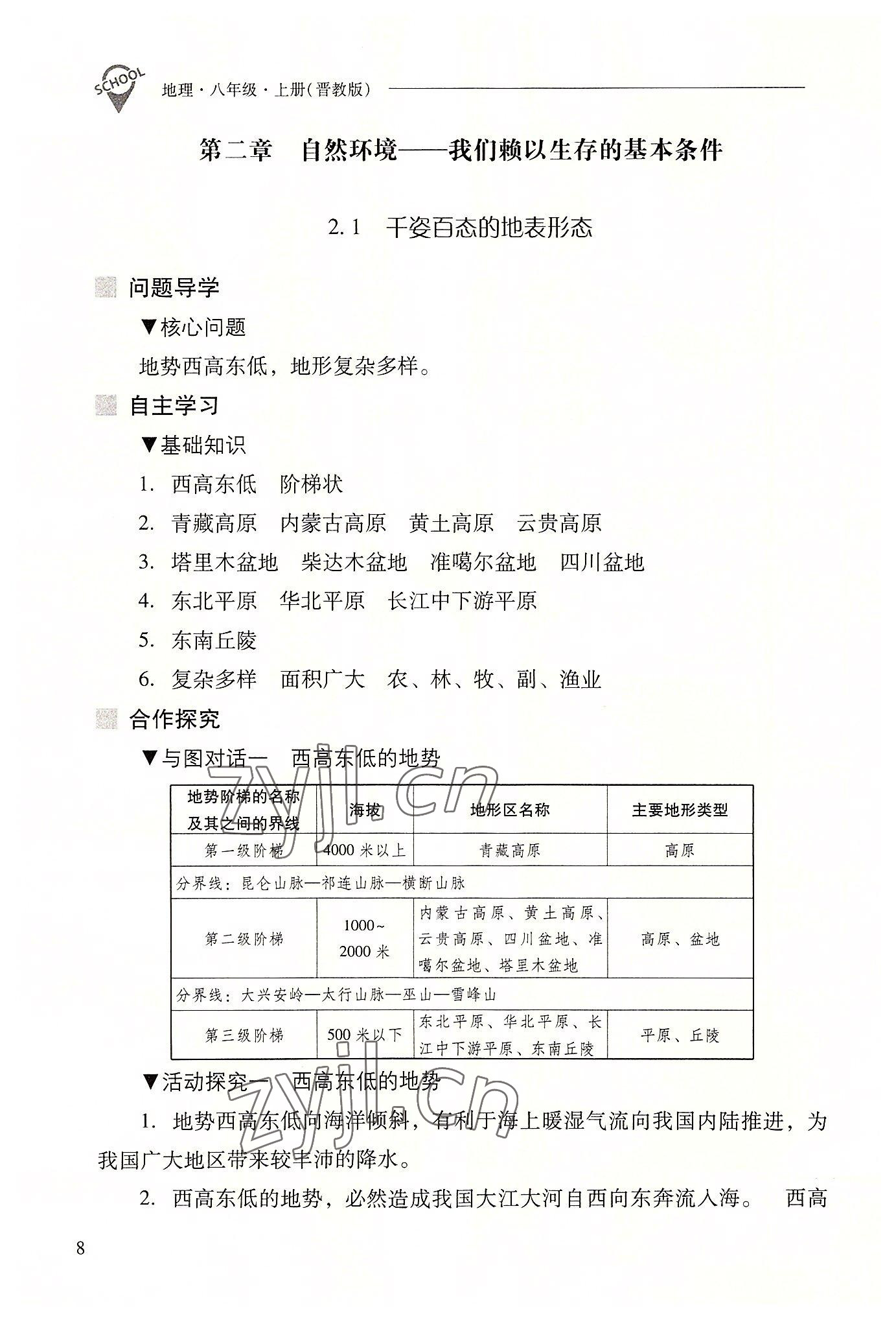 2022年新课程问题解决导学方案八年级地理上册晋教版 参考答案第8页