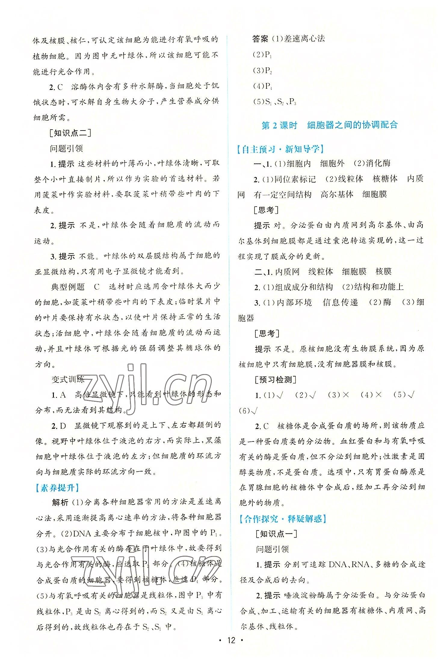 2022年高中同步測控優(yōu)化設計生物必修1分子與細胞增強版 參考答案第11頁