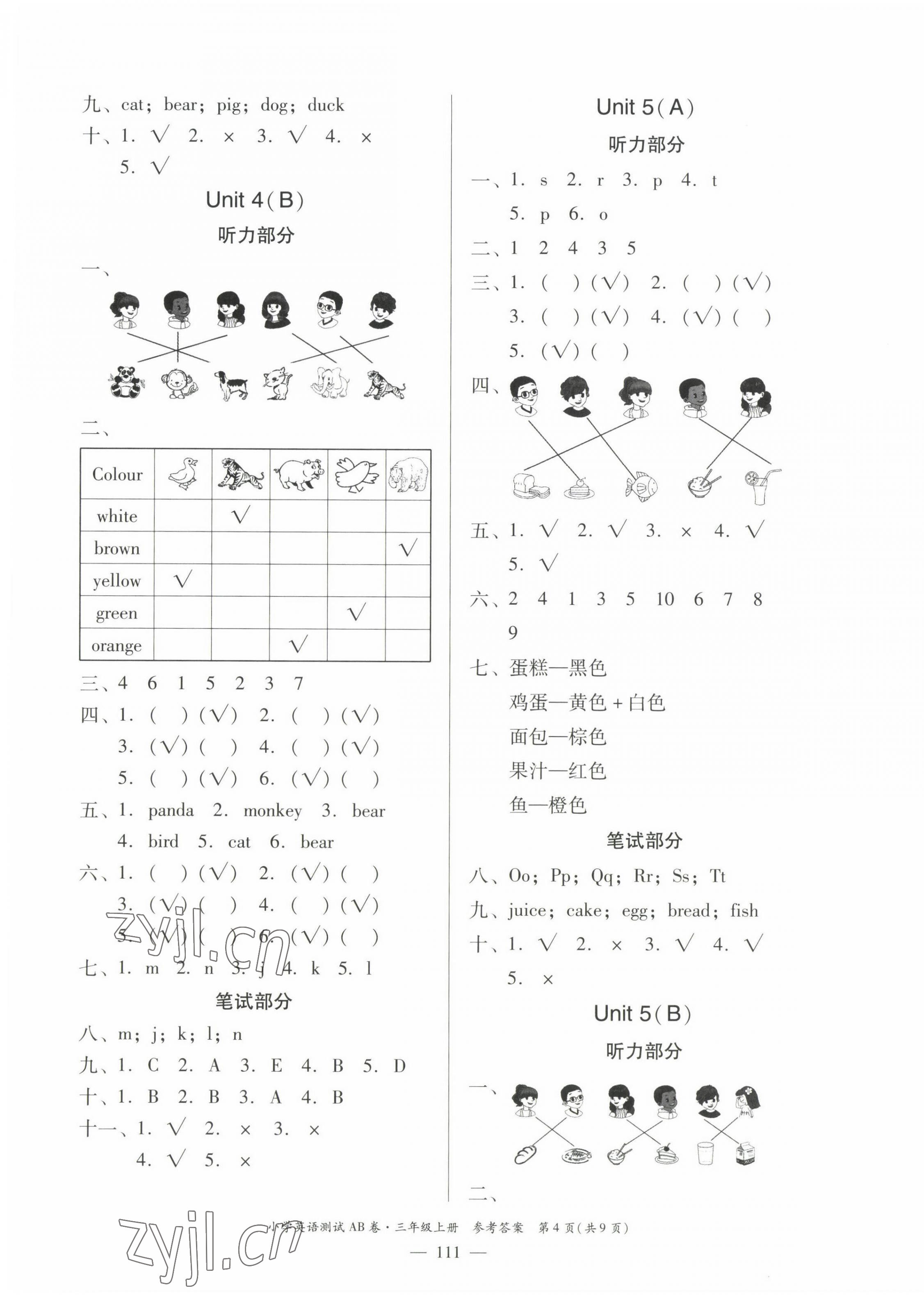 2022年小学英语测试AB卷三年级上册人教版佛山专版 第4页