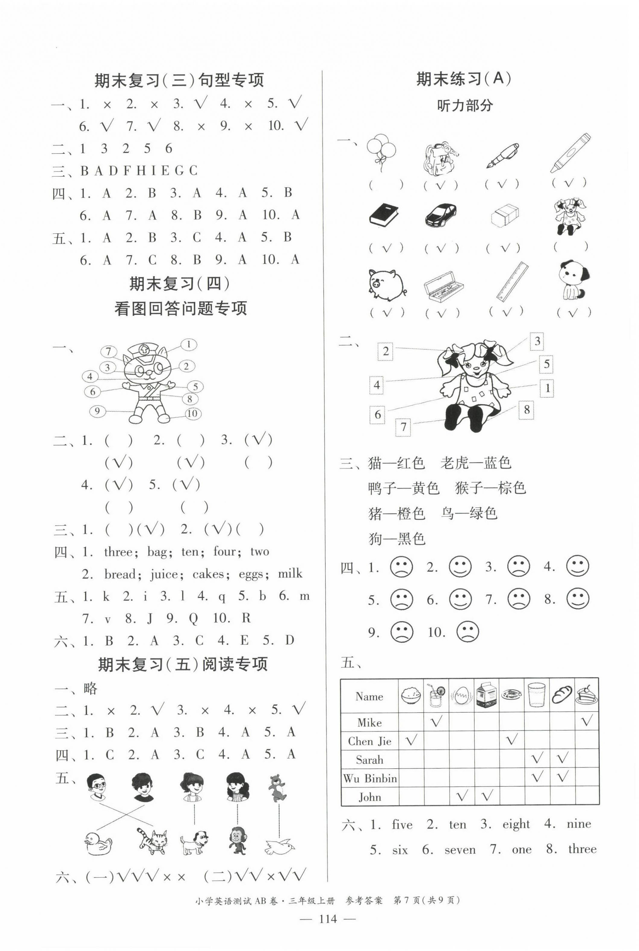 2022年小学英语测试AB卷三年级上册人教版佛山专版 第7页