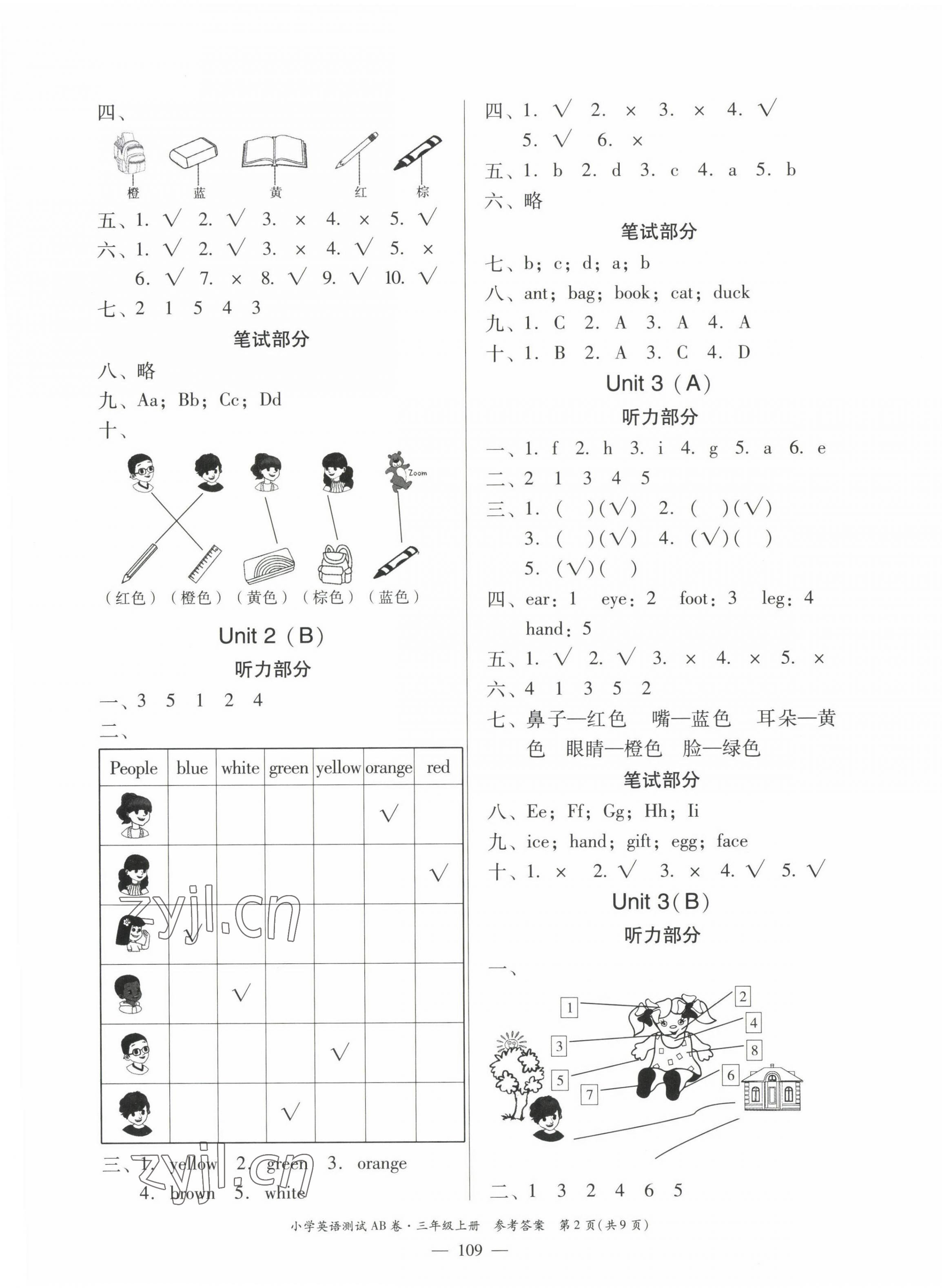 2022年小学英语测试AB卷三年级上册人教版佛山专版 第2页