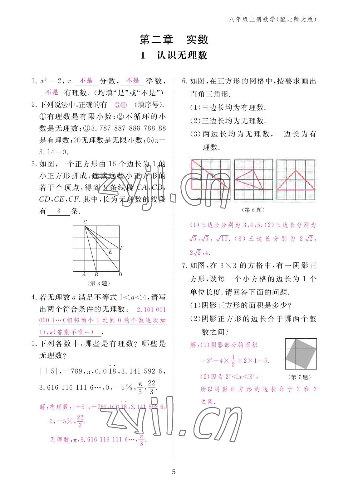 2022年作業(yè)本江西教育出版社八年級數(shù)學(xué)上冊北師大版 參考答案第5頁