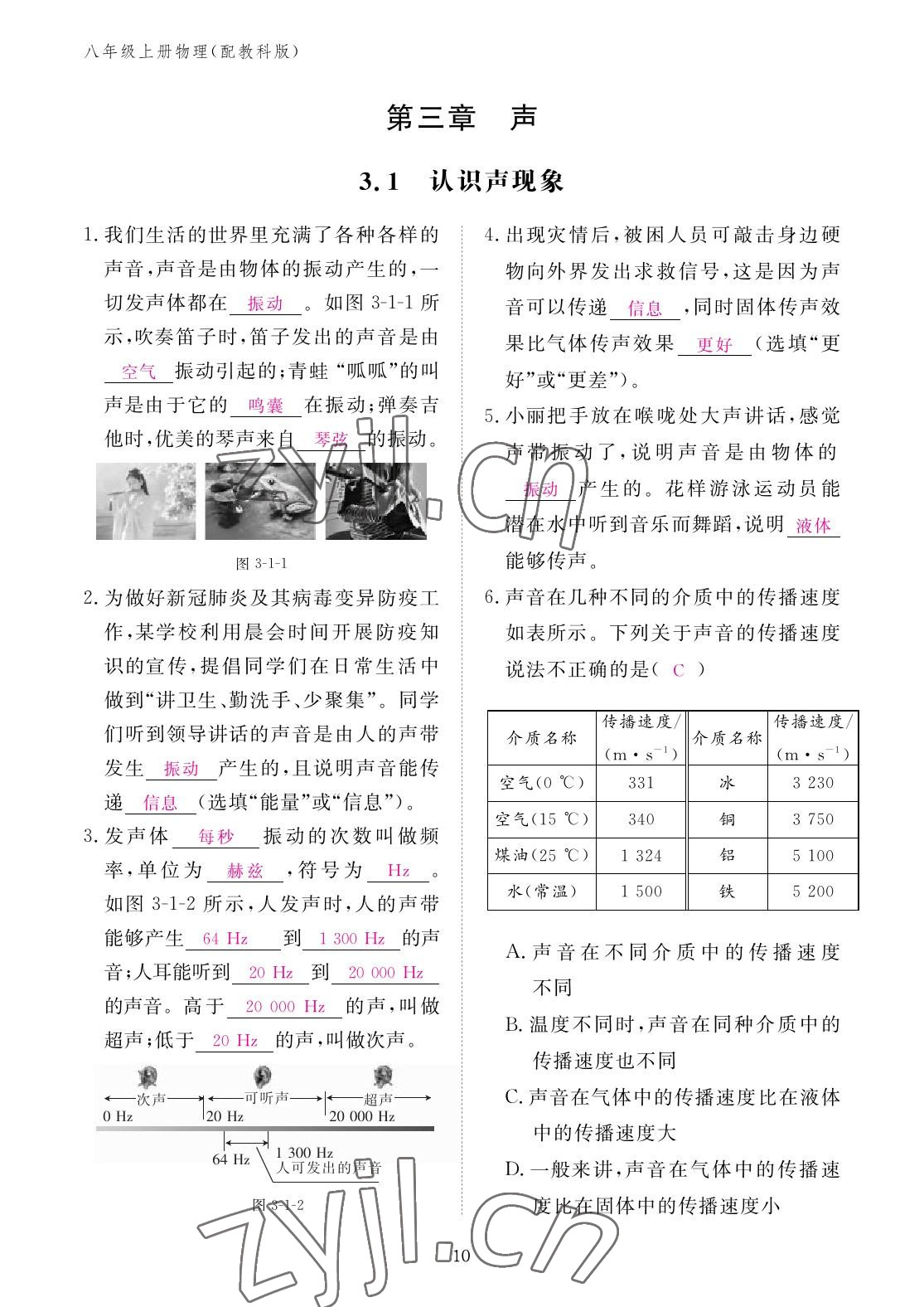 2022年作業(yè)本江西教育出版社八年級物理上冊教科版 參考答案第10頁