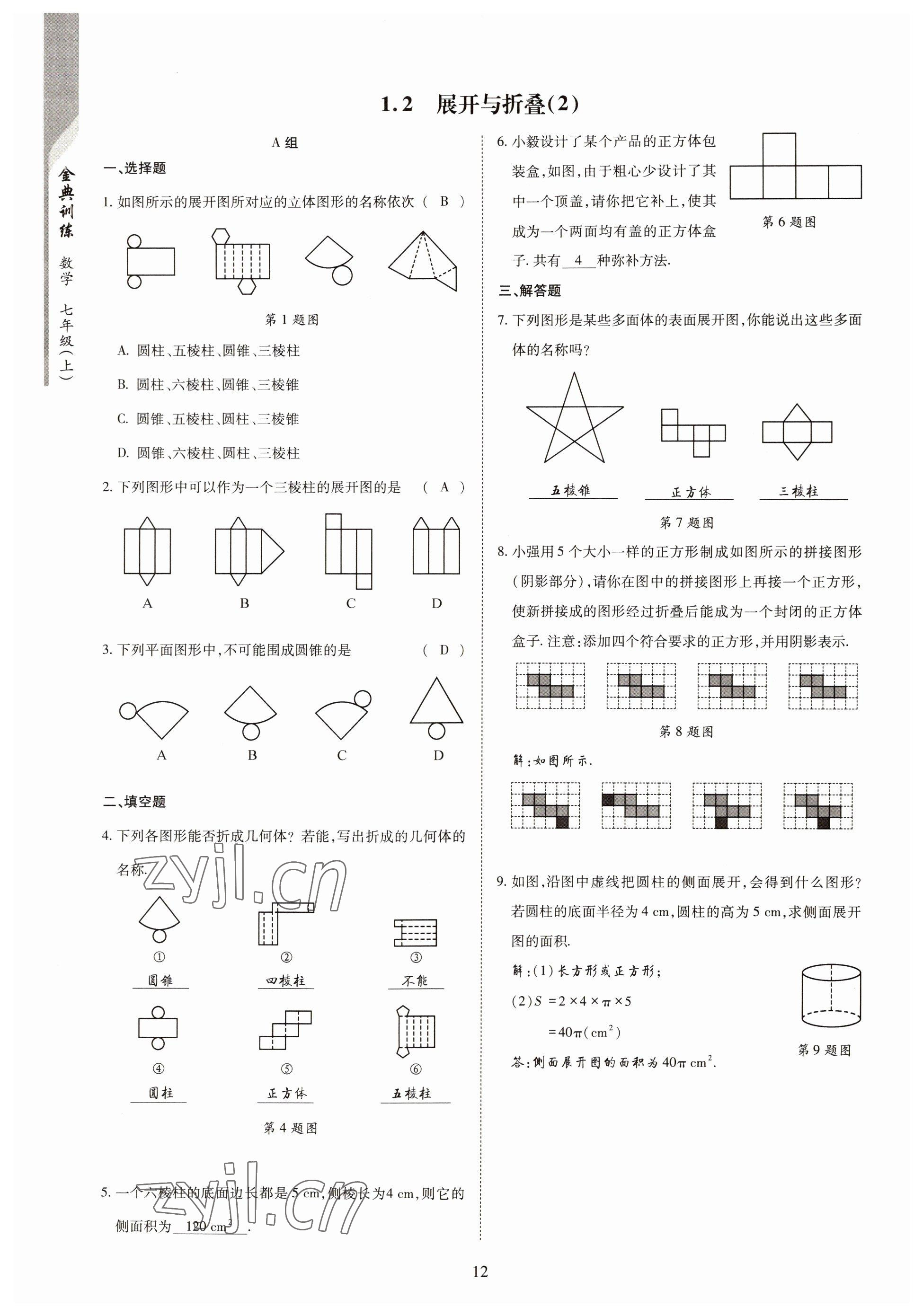 2022年金典訓(xùn)練七年級數(shù)學(xué)上冊北師大版 參考答案第7頁