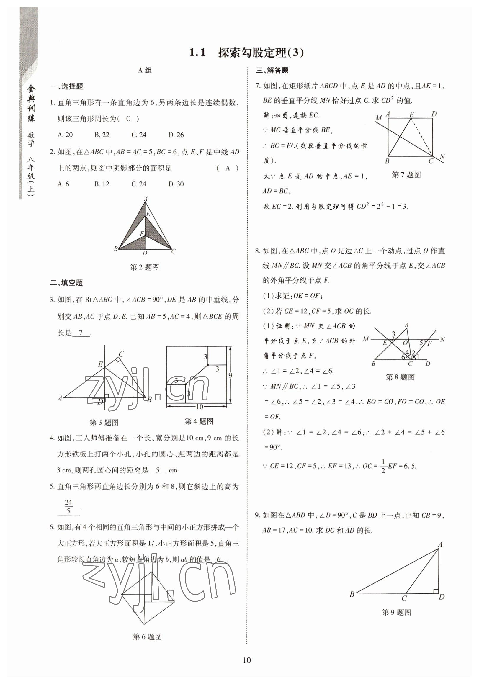 2022年金典訓練八年級數(shù)學上冊北師大版 參考答案第5頁