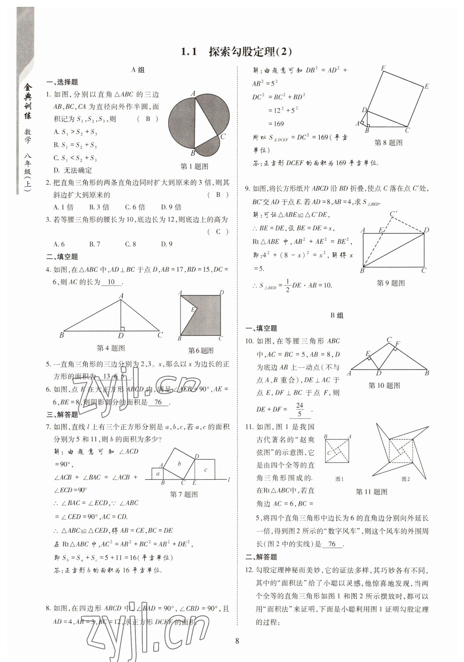 2022年金典訓(xùn)練八年級(jí)數(shù)學(xué)上冊(cè)北師大版 參考答案第3頁