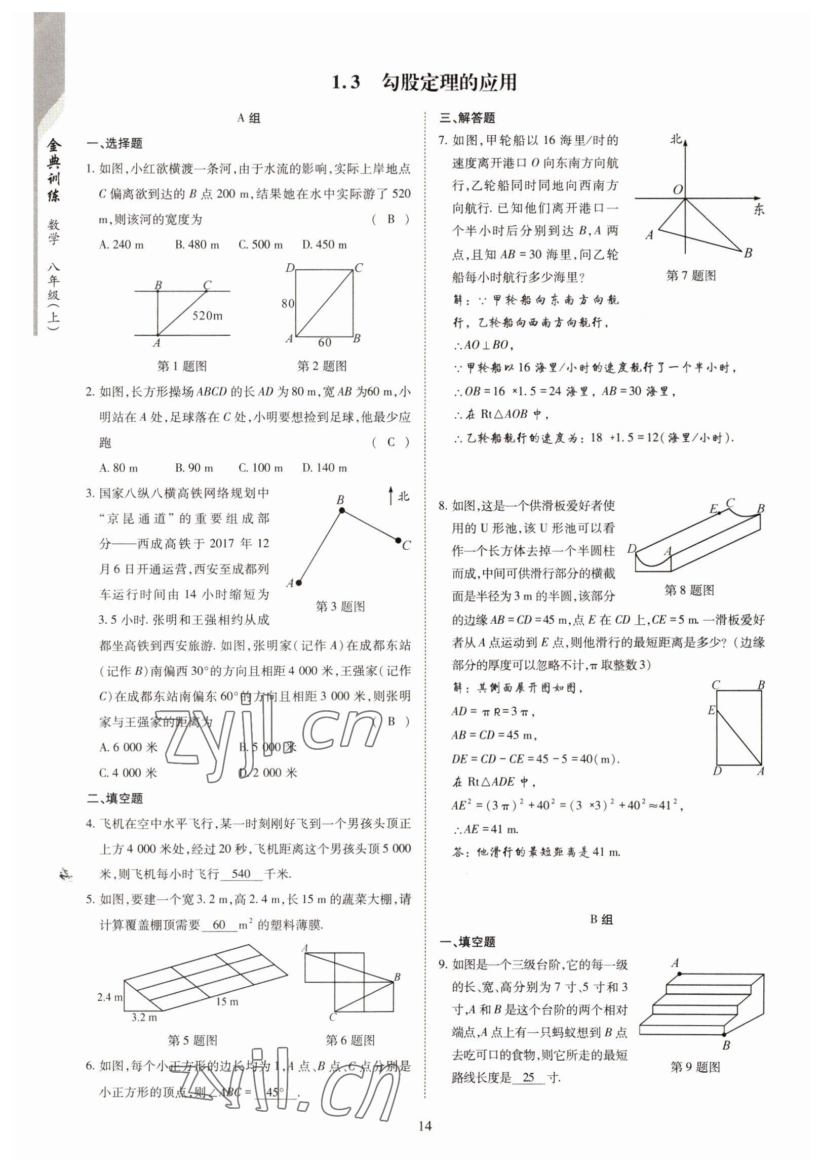 2022年金典訓(xùn)練八年級(jí)數(shù)學(xué)上冊(cè)北師大版 參考答案第9頁(yè)