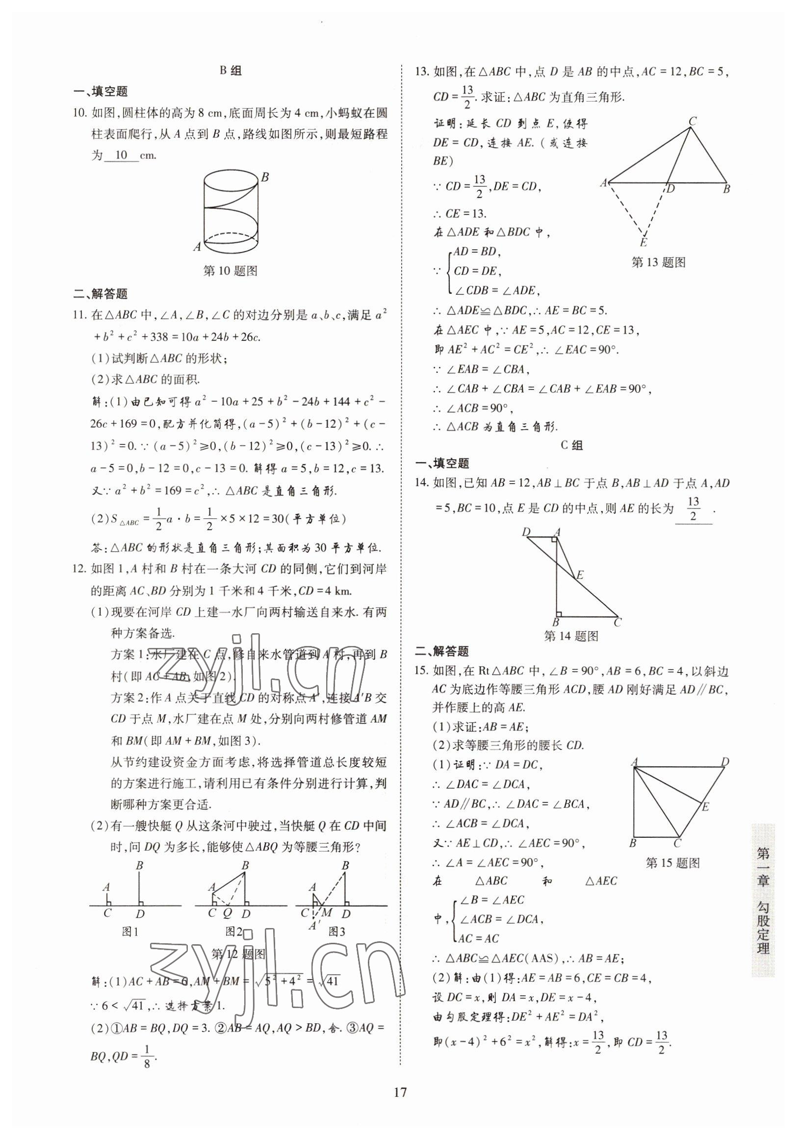 2022年金典訓(xùn)練八年級(jí)數(shù)學(xué)上冊(cè)北師大版 參考答案第12頁(yè)