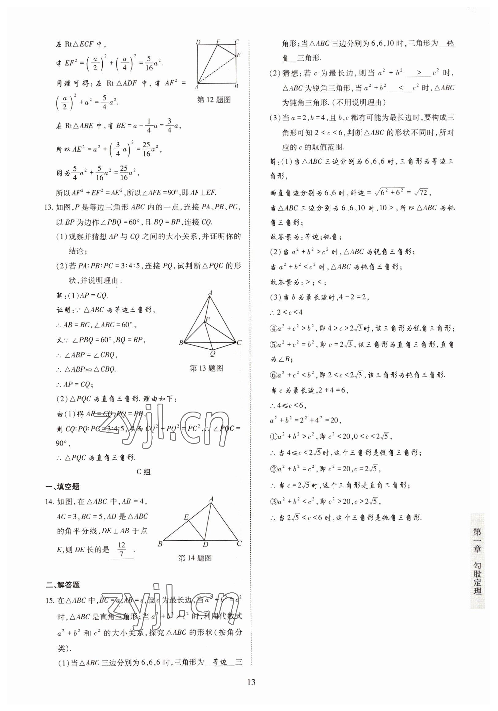 2022年金典訓(xùn)練八年級(jí)數(shù)學(xué)上冊(cè)北師大版 參考答案第8頁(yè)