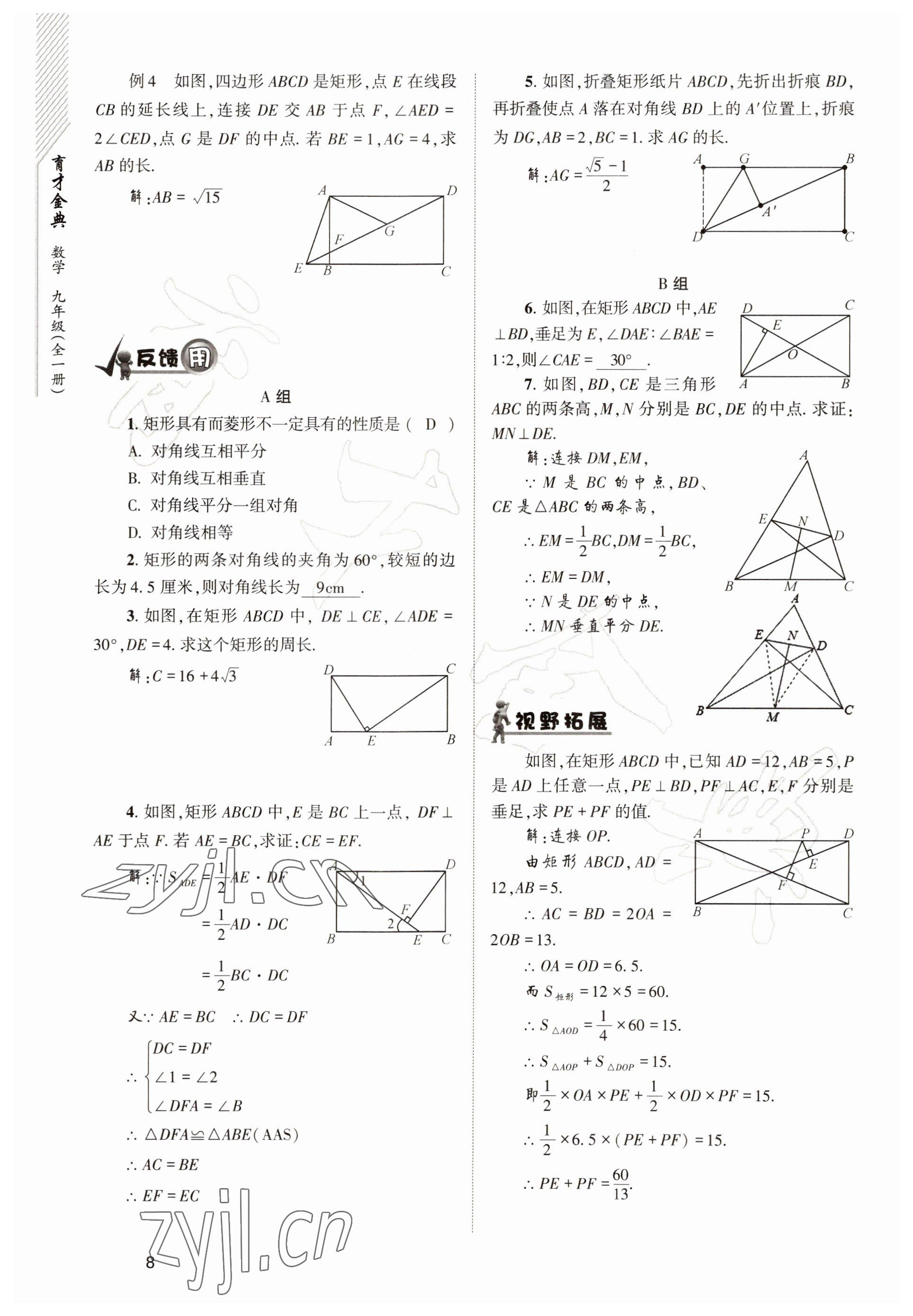 2022年育才金典九年級數(shù)學(xué)全一冊北師大版 參考答案第8頁