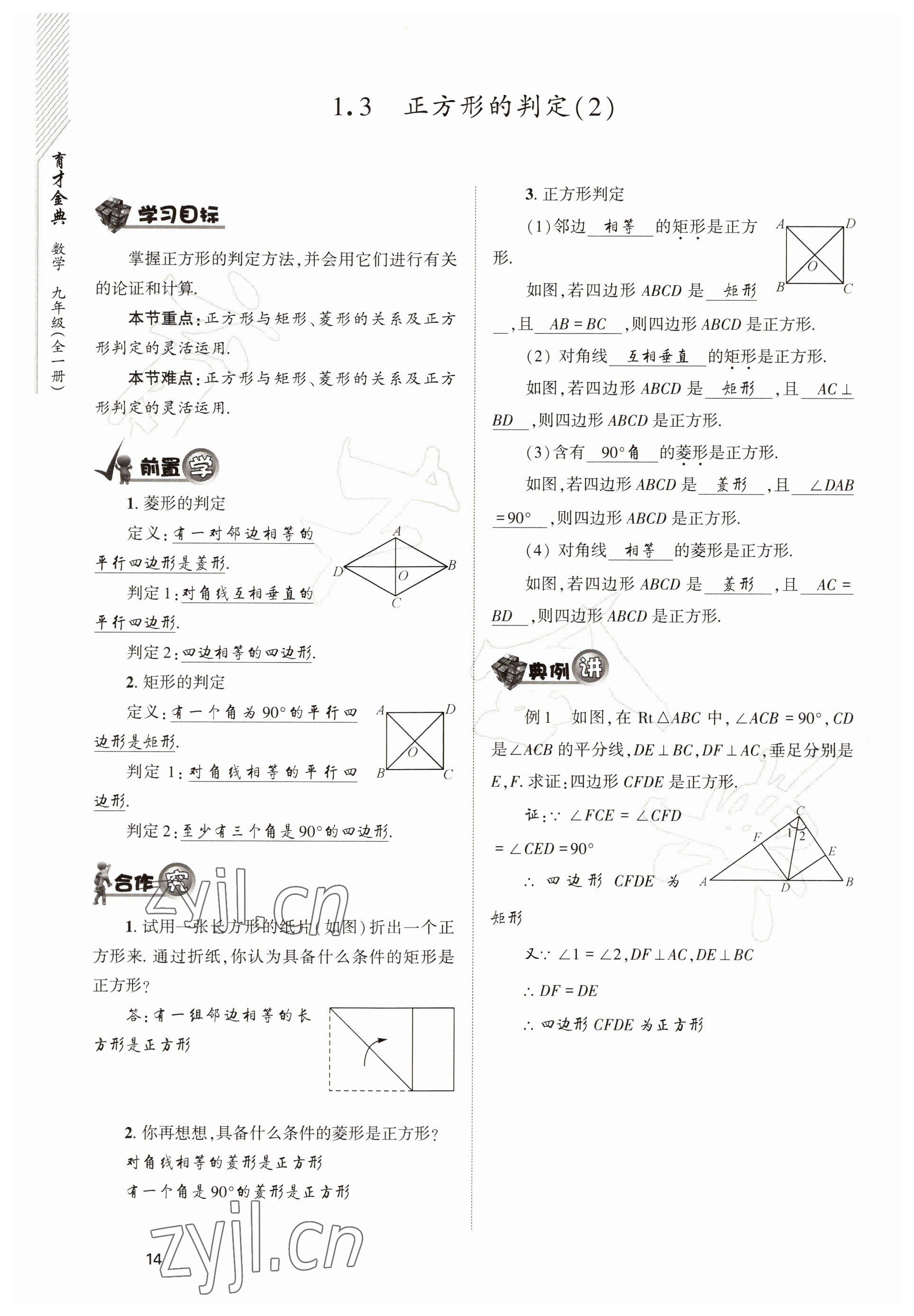 2022年育才金典九年級數(shù)學(xué)全一冊北師大版 參考答案第14頁