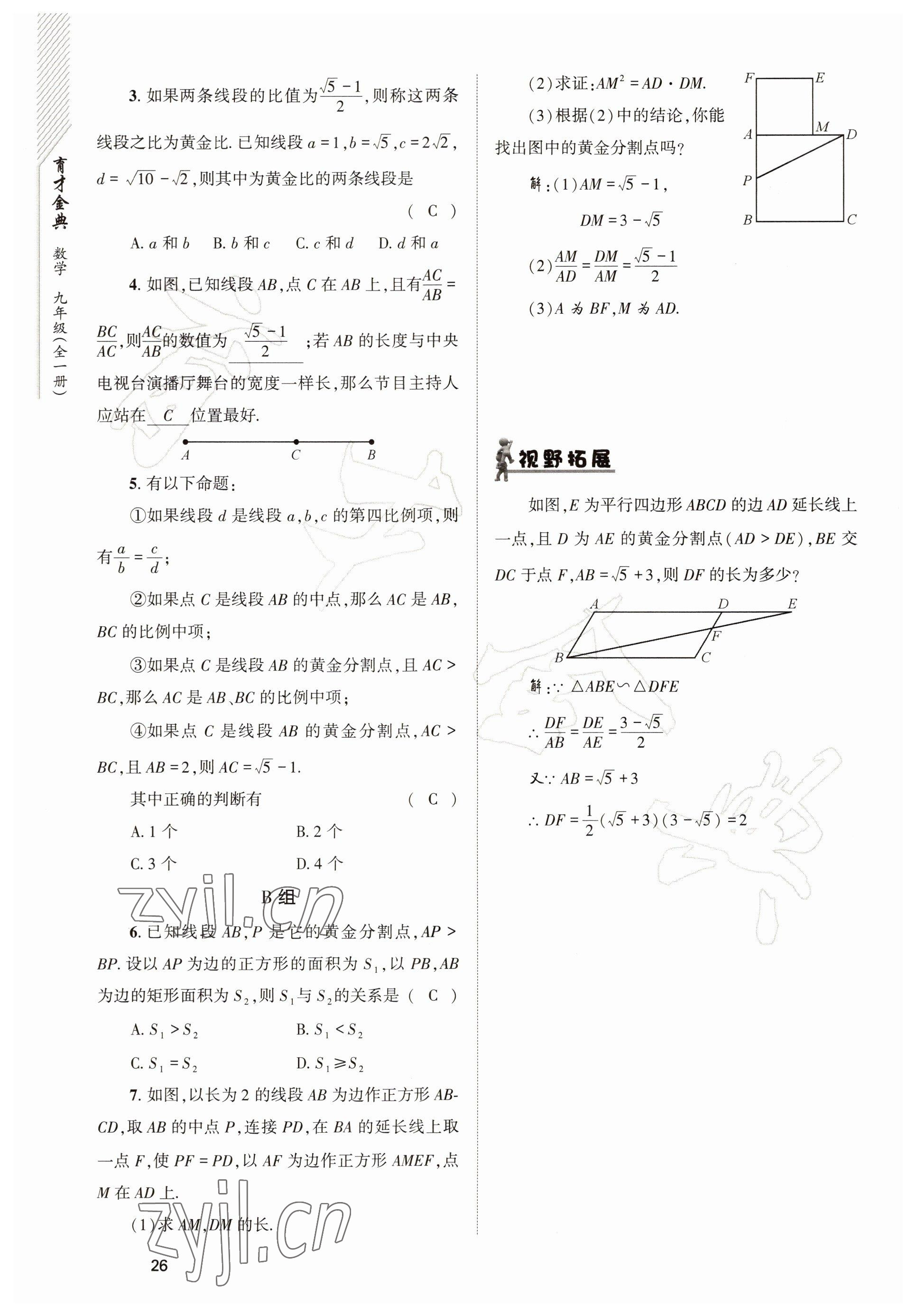 2022年育才金典九年級(jí)數(shù)學(xué)全一冊北師大版 參考答案第26頁