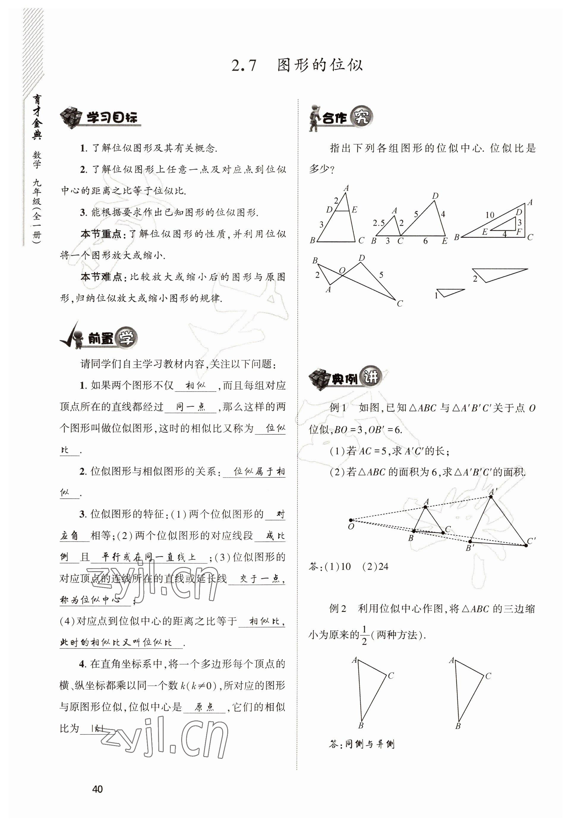 2022年育才金典九年級數(shù)學(xué)全一冊北師大版 參考答案第40頁