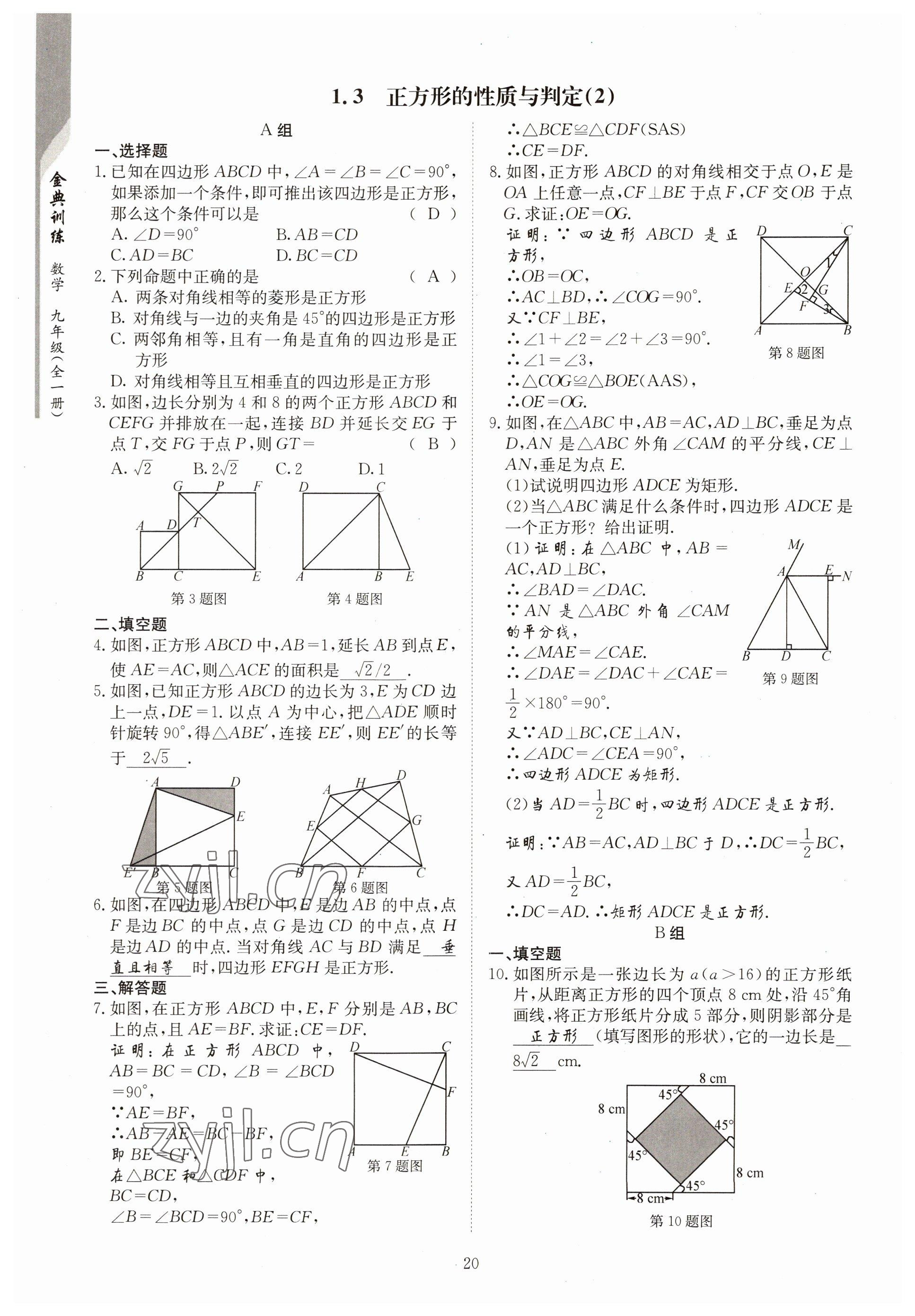 2022年金典训练九年级数学全一册北师大版 参考答案第15页