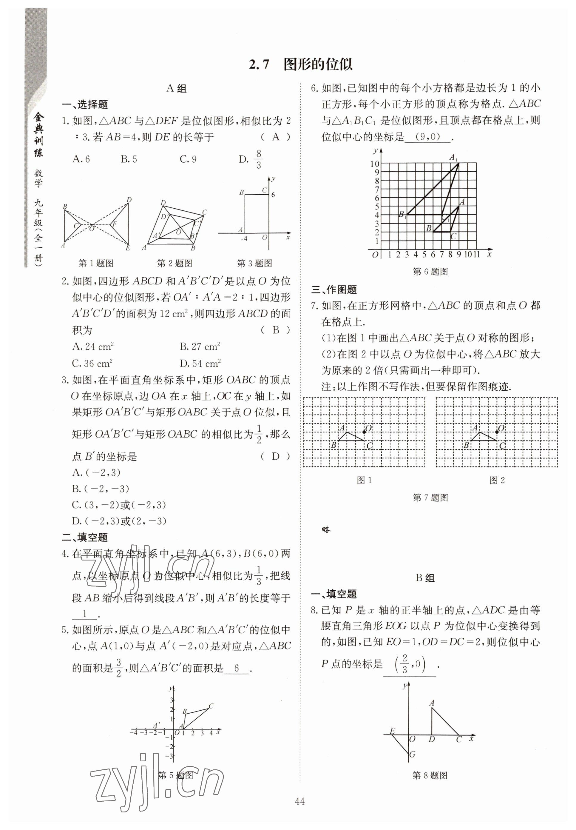 2022年金典訓(xùn)練九年級數(shù)學(xué)全一冊北師大版 參考答案第39頁