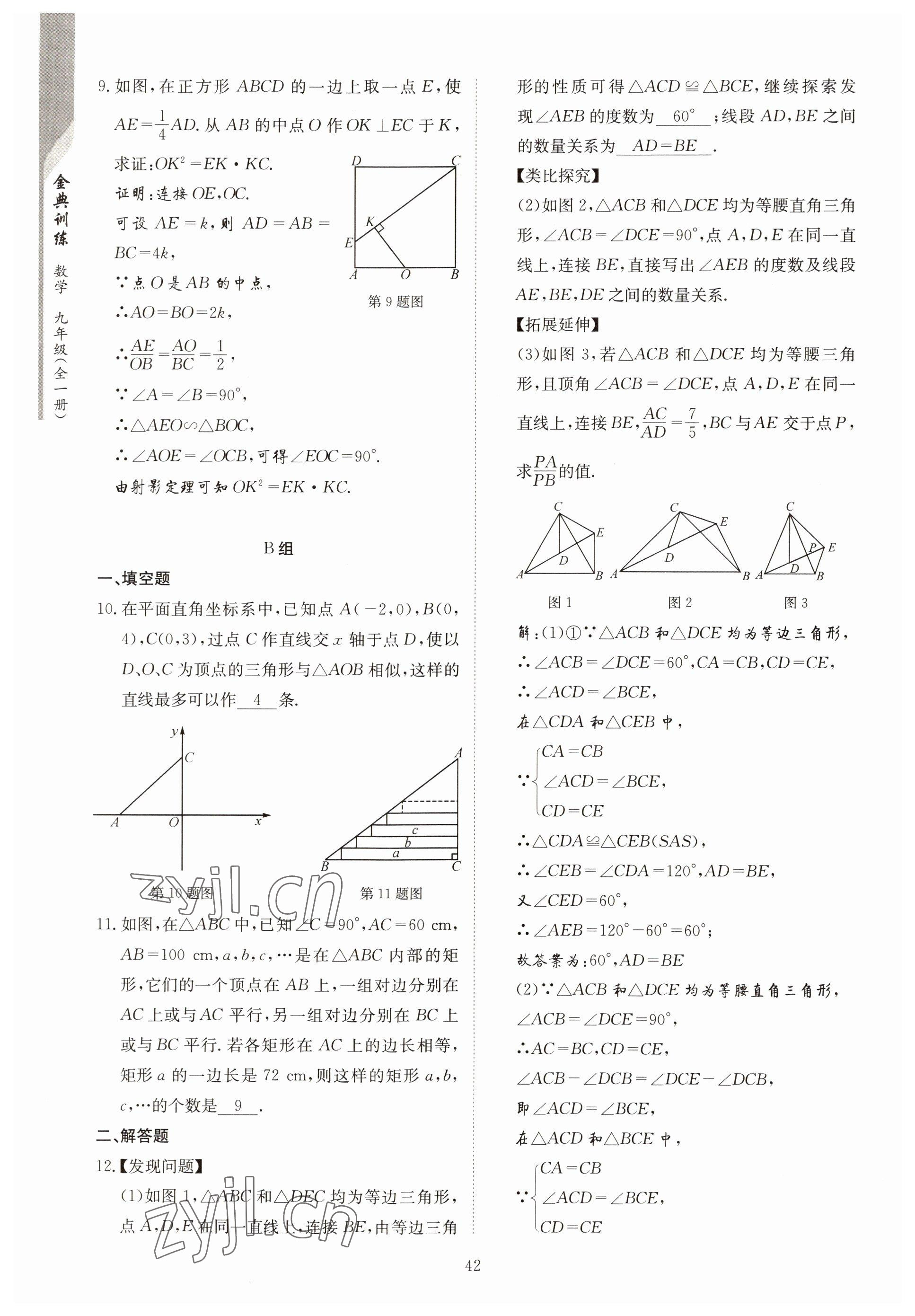 2022年金典训练九年级数学全一册北师大版 参考答案第37页