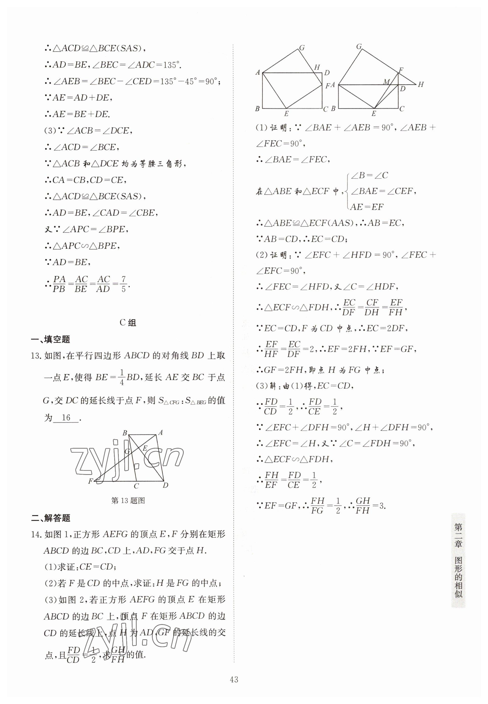 2022年金典训练九年级数学全一册北师大版 参考答案第38页