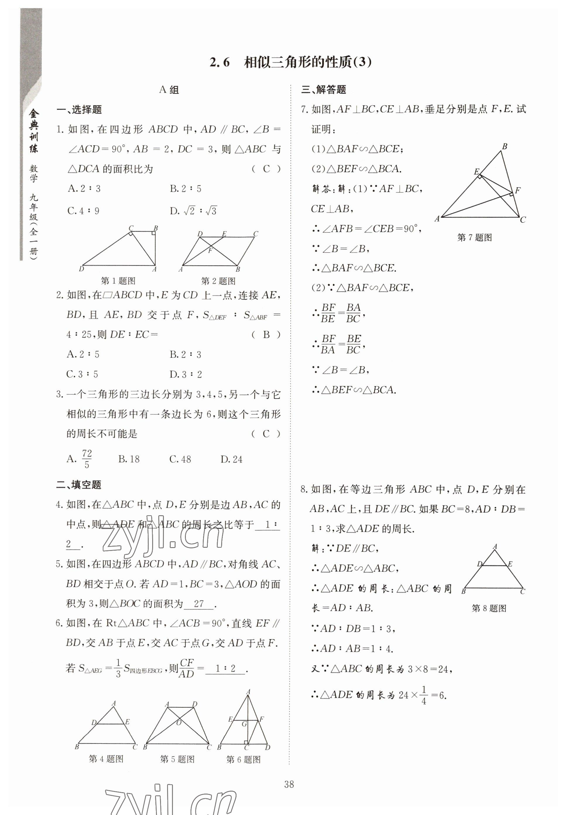 2022年金典訓練九年級數(shù)學全一冊北師大版 參考答案第33頁