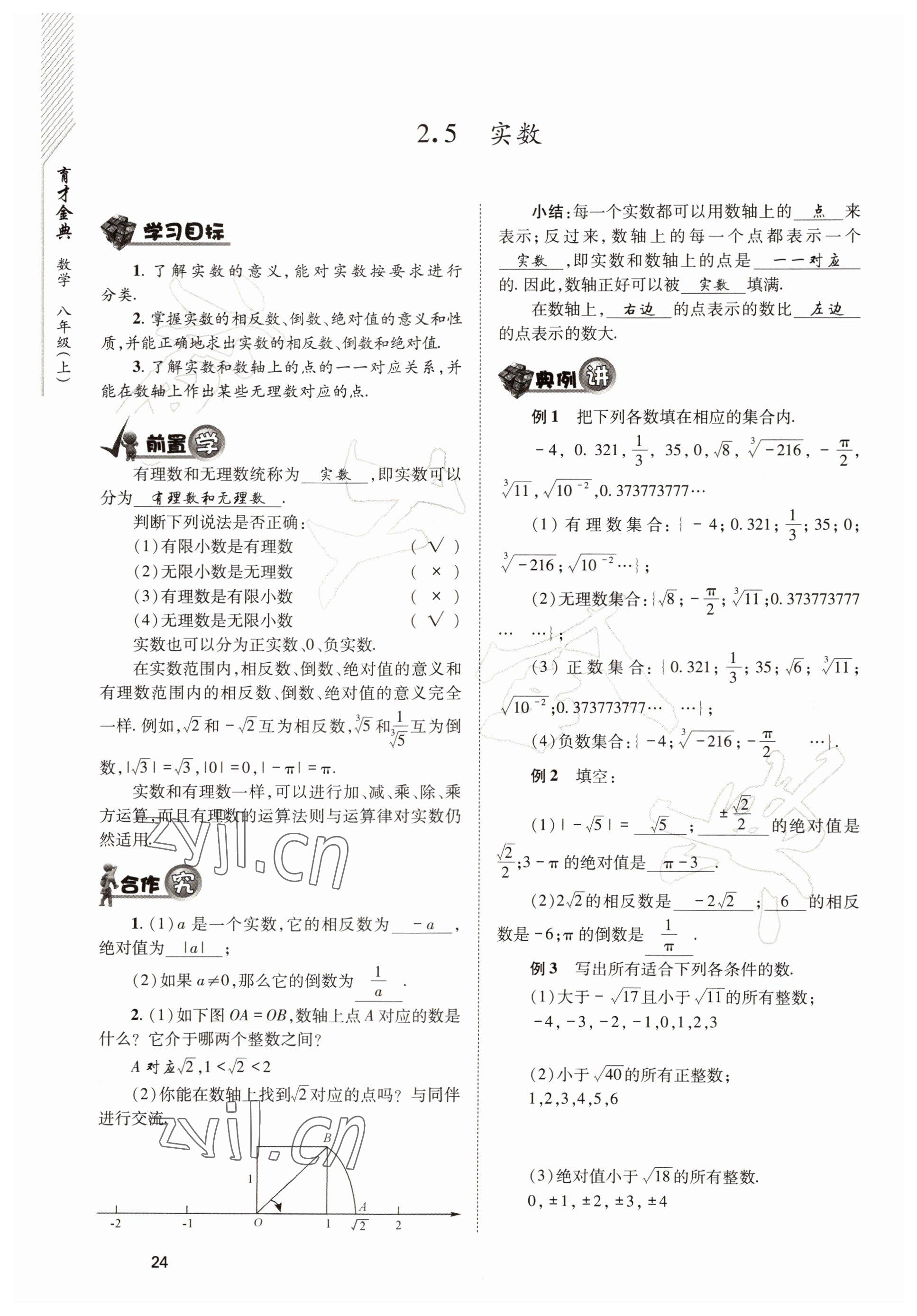 2022年育才金典八年级数学上册北师大版 参考答案第24页