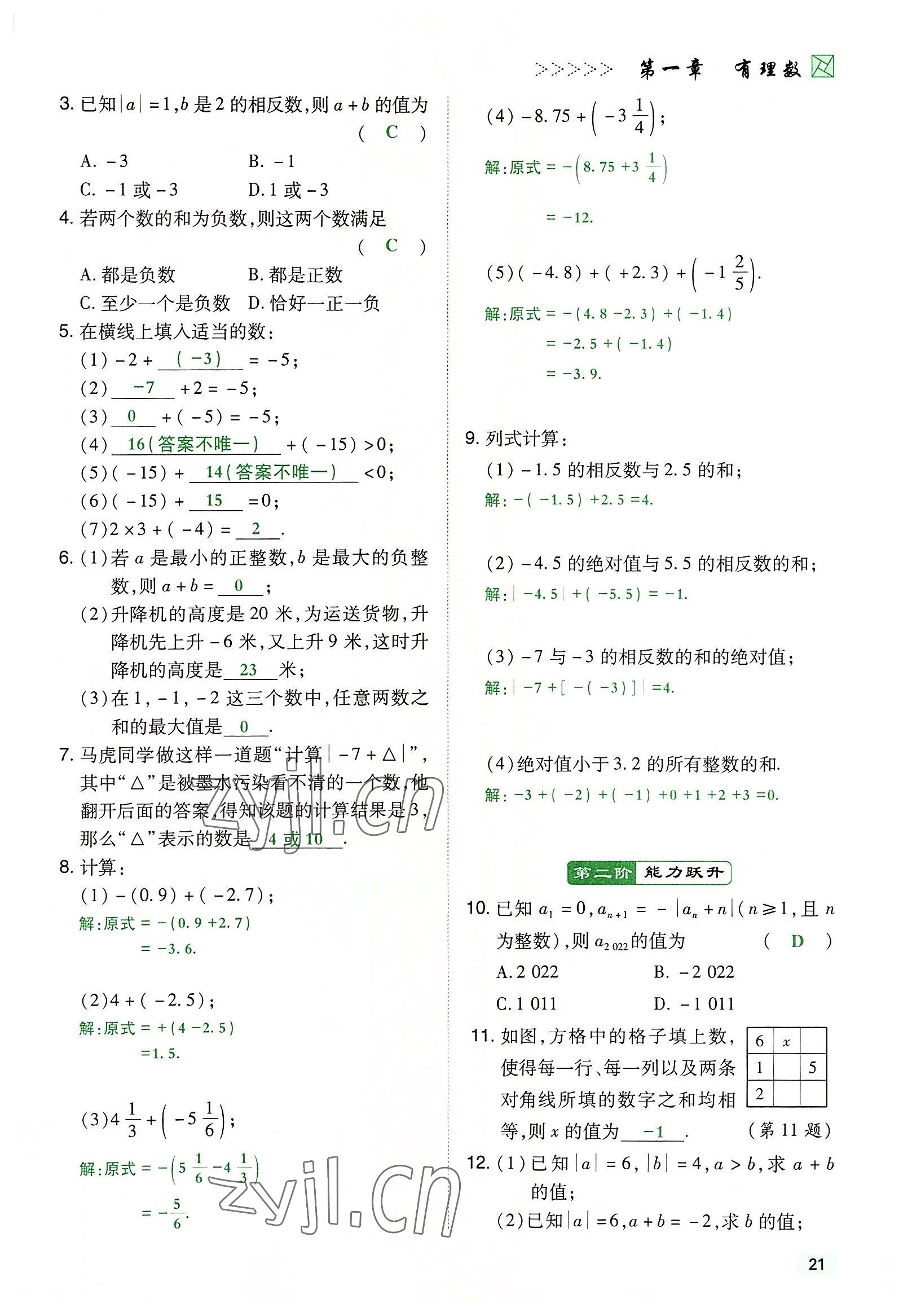 2022年高分突破課時(shí)達(dá)標(biāo)講練測(cè)七年級(jí)數(shù)學(xué)上冊(cè)人教版 參考答案第21頁(yè)