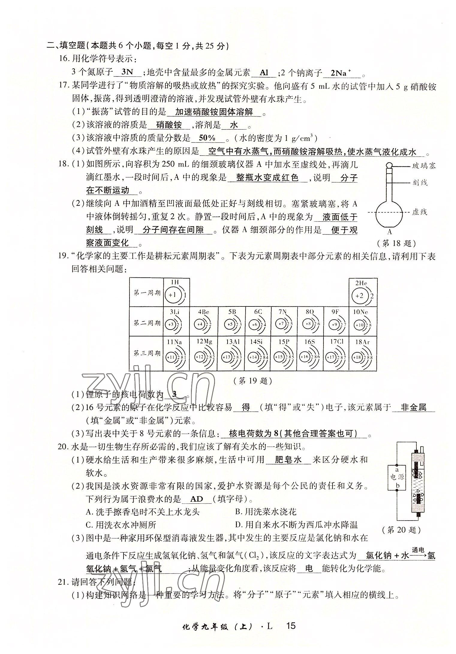 2022年高分突破課時(shí)達(dá)標(biāo)講練測(cè)九年級(jí)化學(xué)上冊(cè)魯教版 參考答案第15頁(yè)