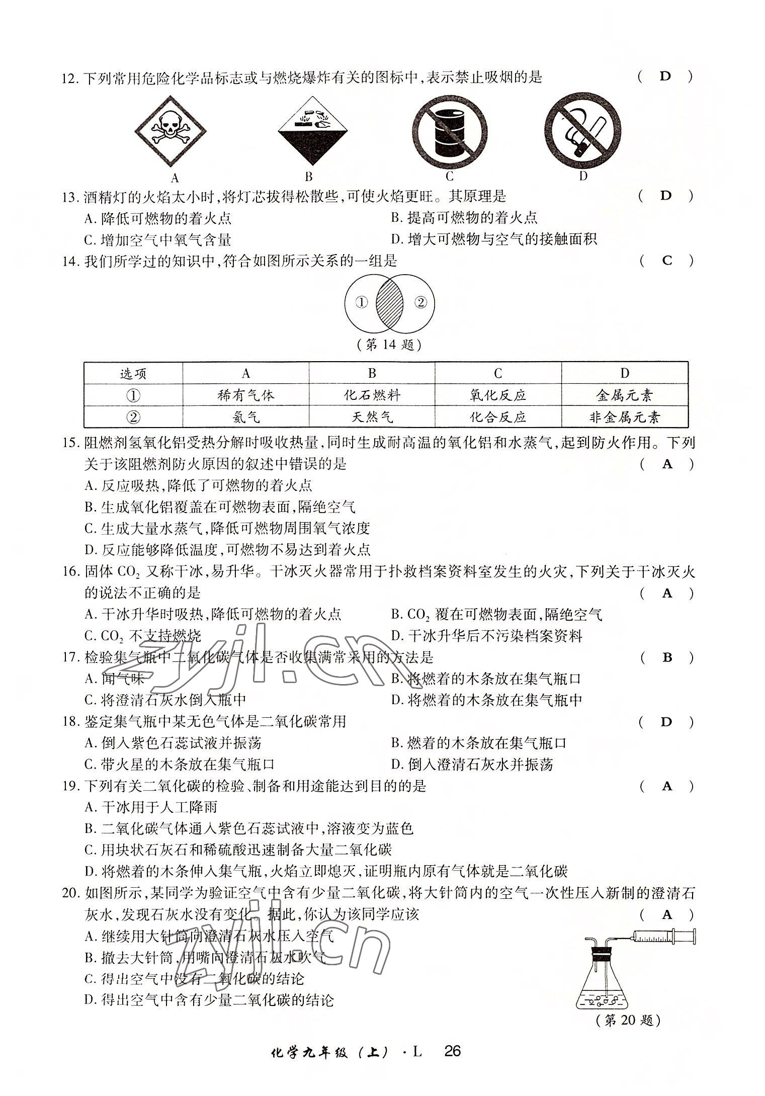 2022年高分突破課時(shí)達(dá)標(biāo)講練測九年級化學(xué)上冊魯教版 參考答案第26頁