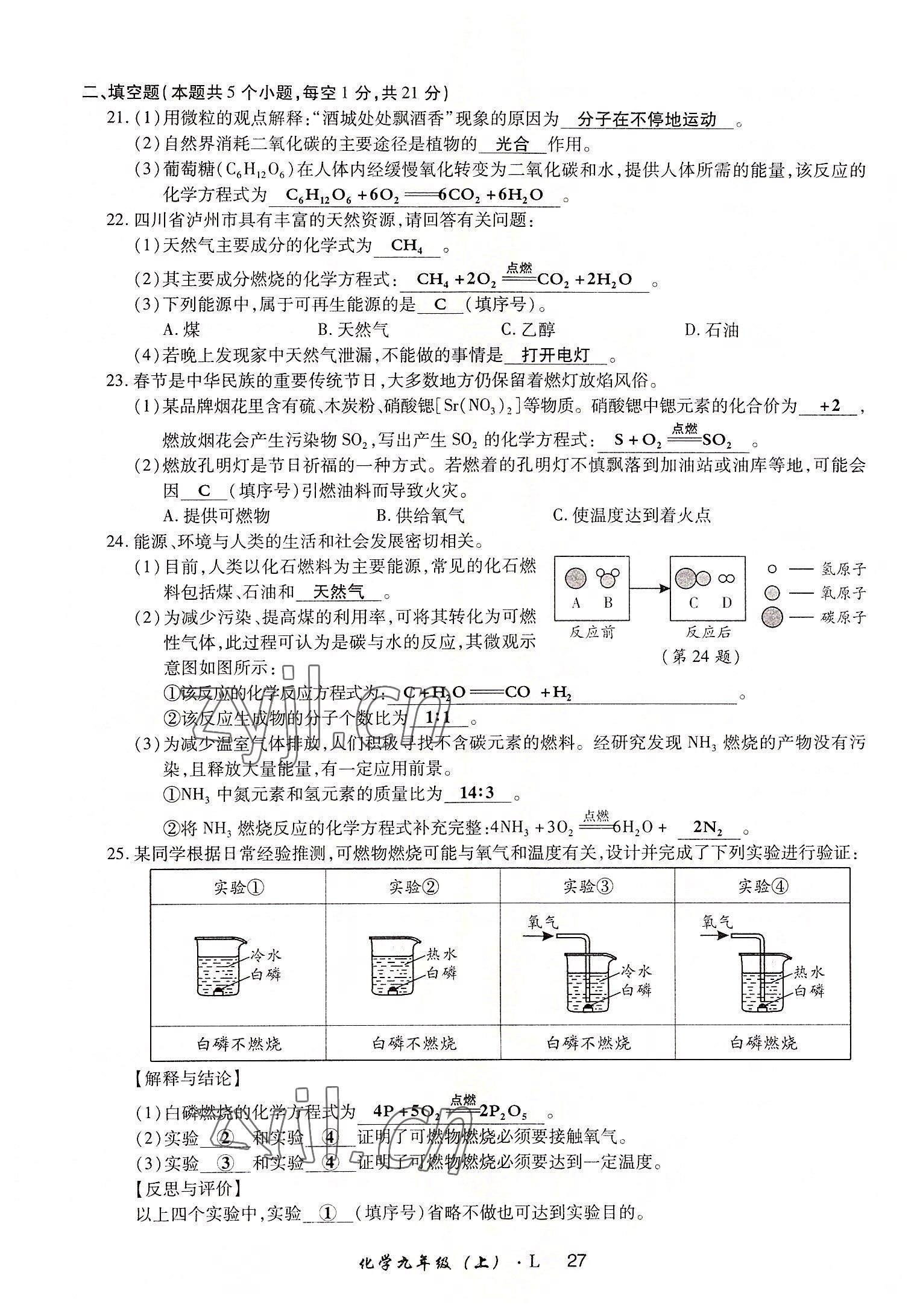 2022年高分突破課時(shí)達(dá)標(biāo)講練測九年級化學(xué)上冊魯教版 參考答案第27頁
