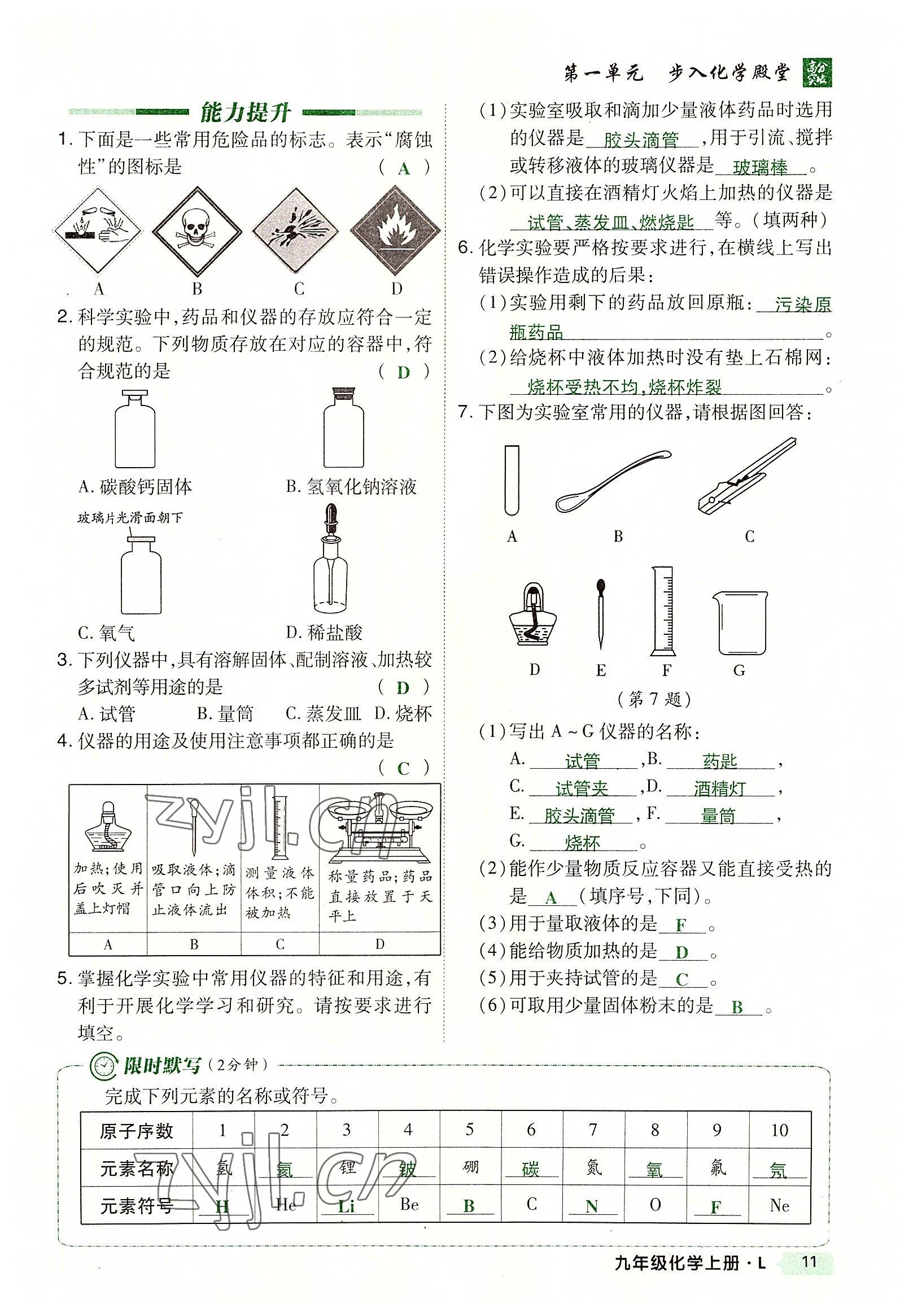 2022年高分突破課時(shí)達(dá)標(biāo)講練測(cè)九年級(jí)化學(xué)上冊(cè)魯教版 參考答案第12頁(yè)