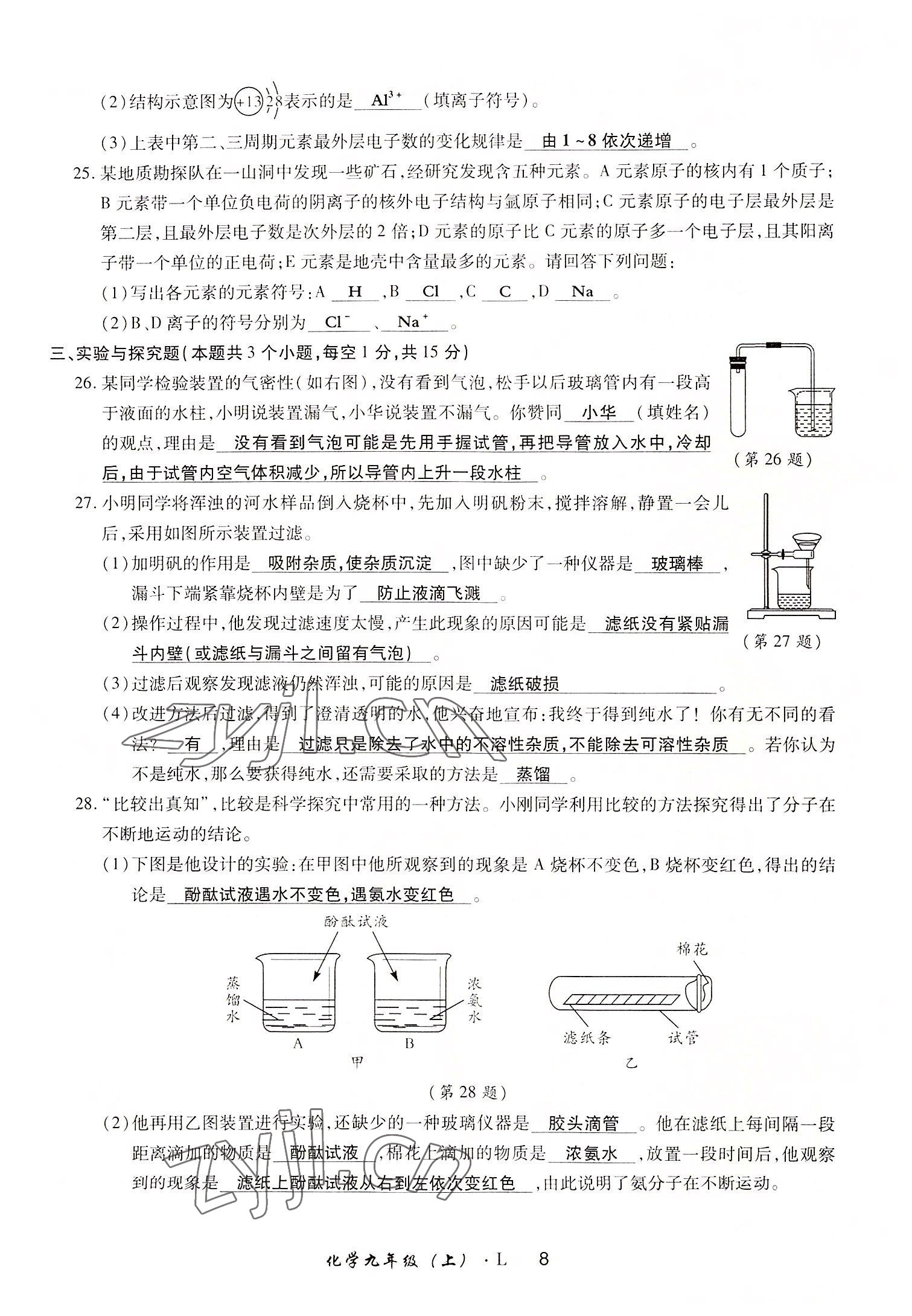 2022年高分突破課時達標(biāo)講練測九年級化學(xué)上冊魯教版 參考答案第8頁