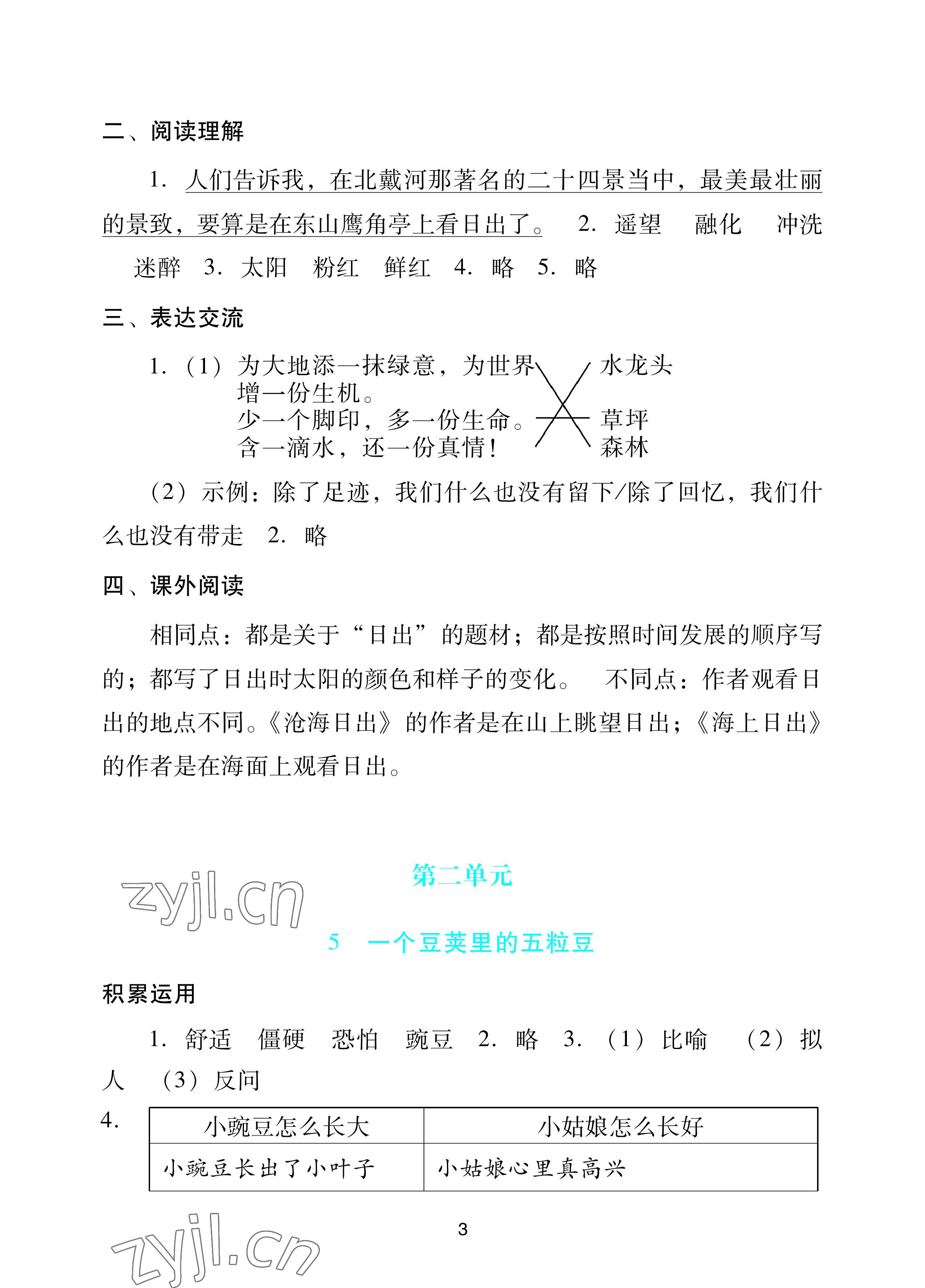 2022年陽光學業(yè)評價四年級語文上冊人教版 參考答案第3頁